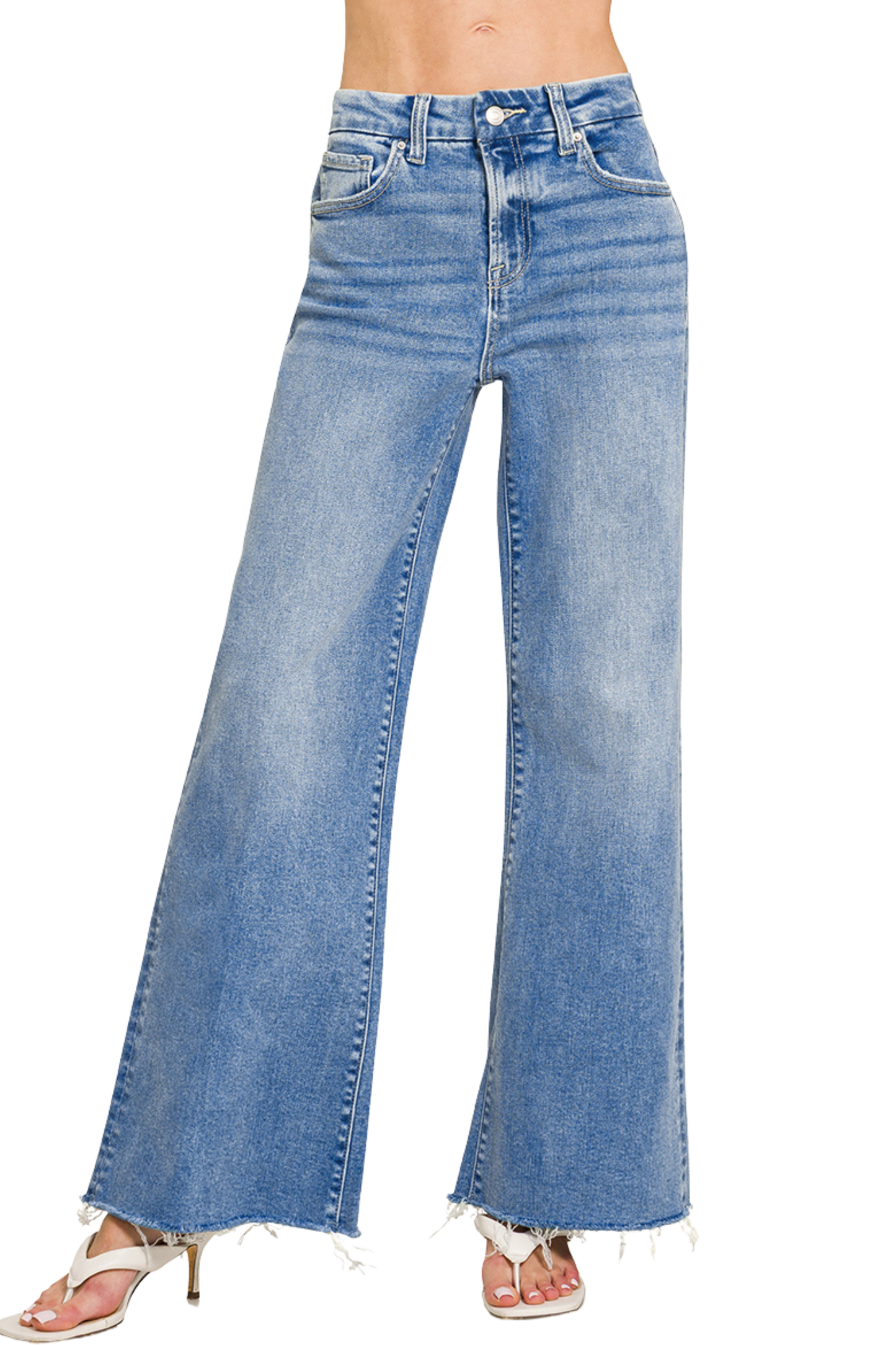 High Waisted Raw Edge Flare Jeans