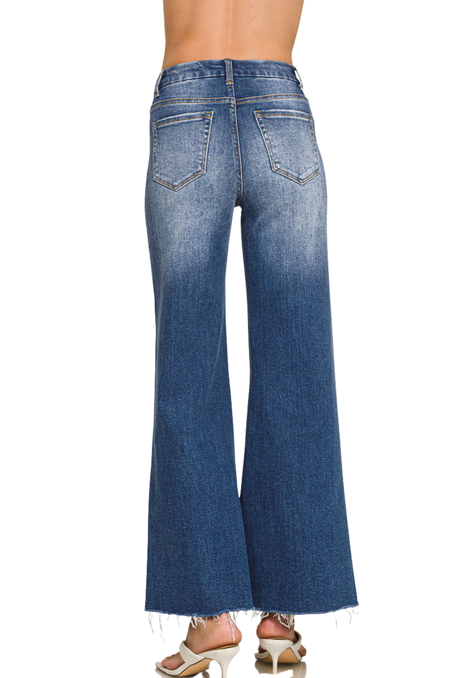 High Waisted Raw Edge Flare Jeans