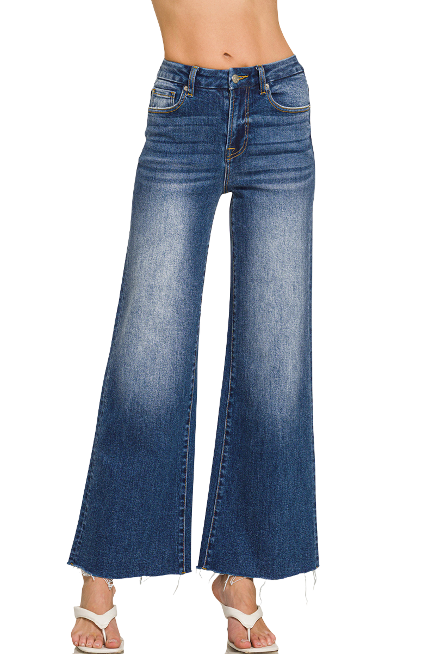 High Waisted Raw Edge Flare Jeans