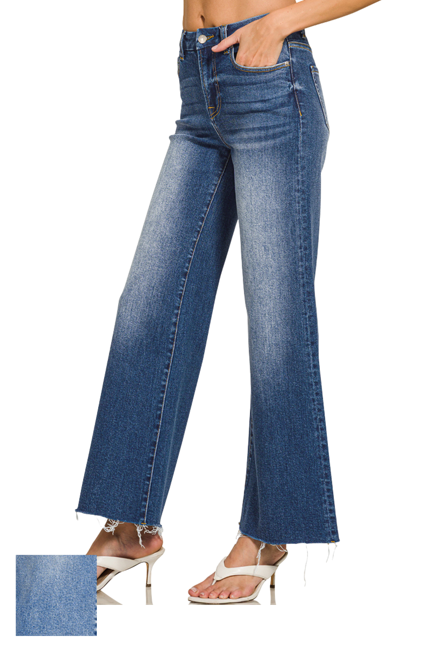 High Waisted Raw Edge Flare Jeans