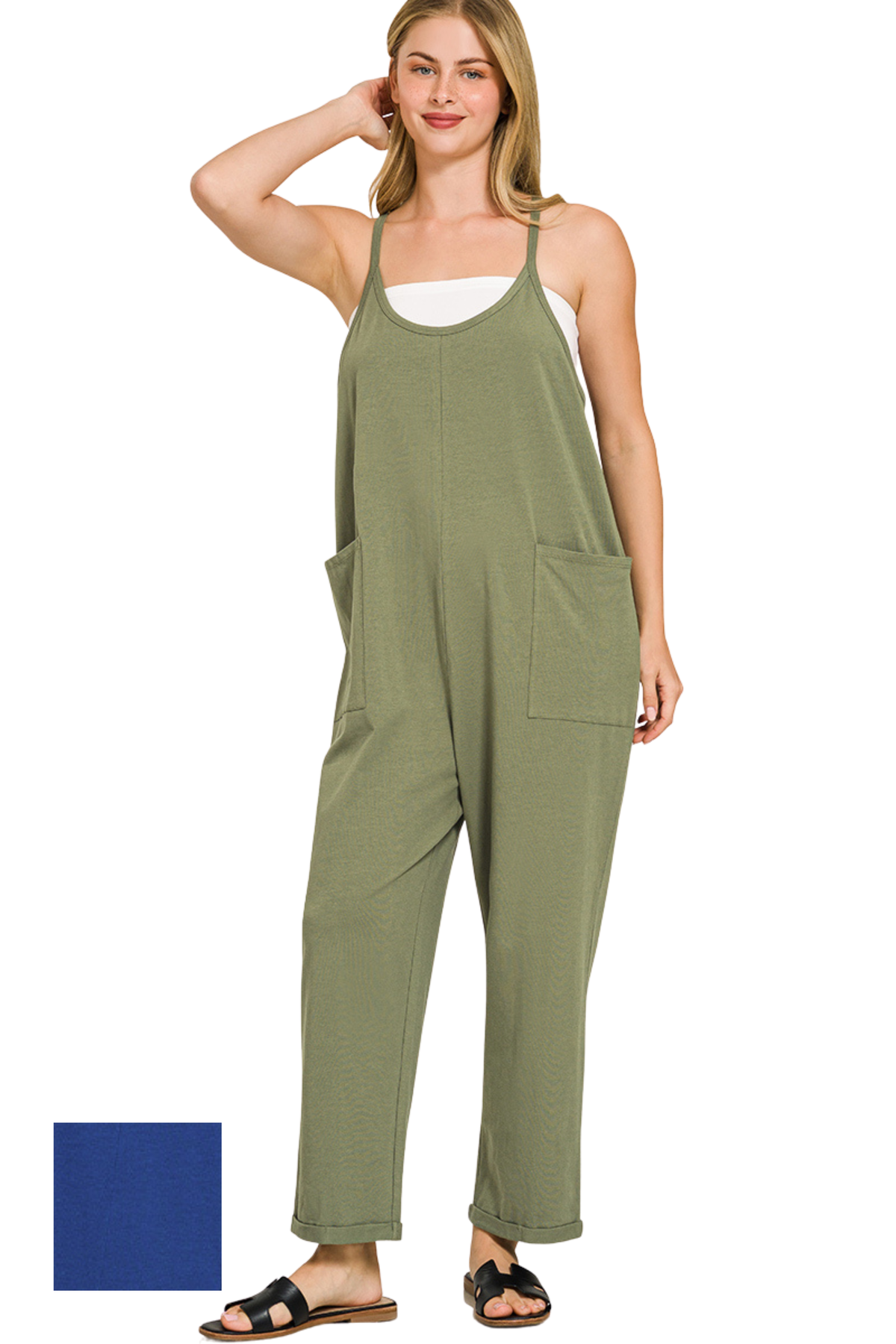 Spaghetti Strap Relaxed Jumpsuit with Slouchy Pockets