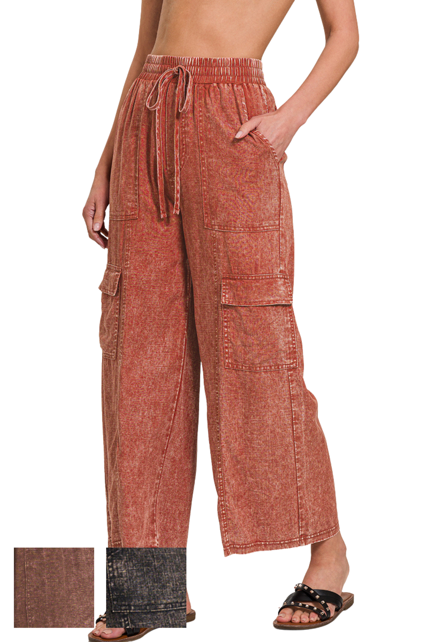 Linen Mix Relaxed Leg Cargo Pants