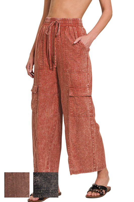 Linen Mix Relaxed Leg Cargo Pants