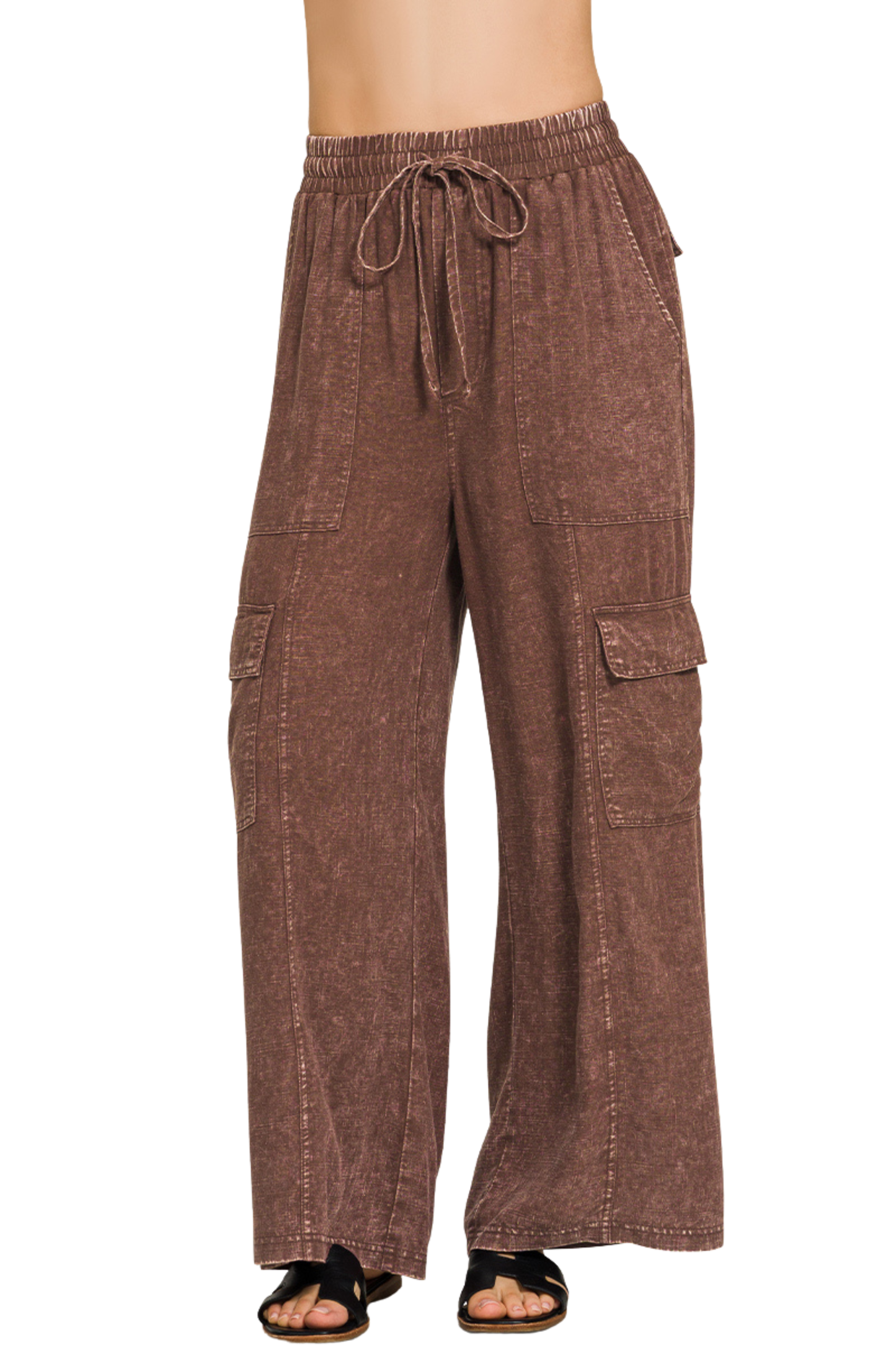 Linen Mix Relaxed Leg Cargo Pants
