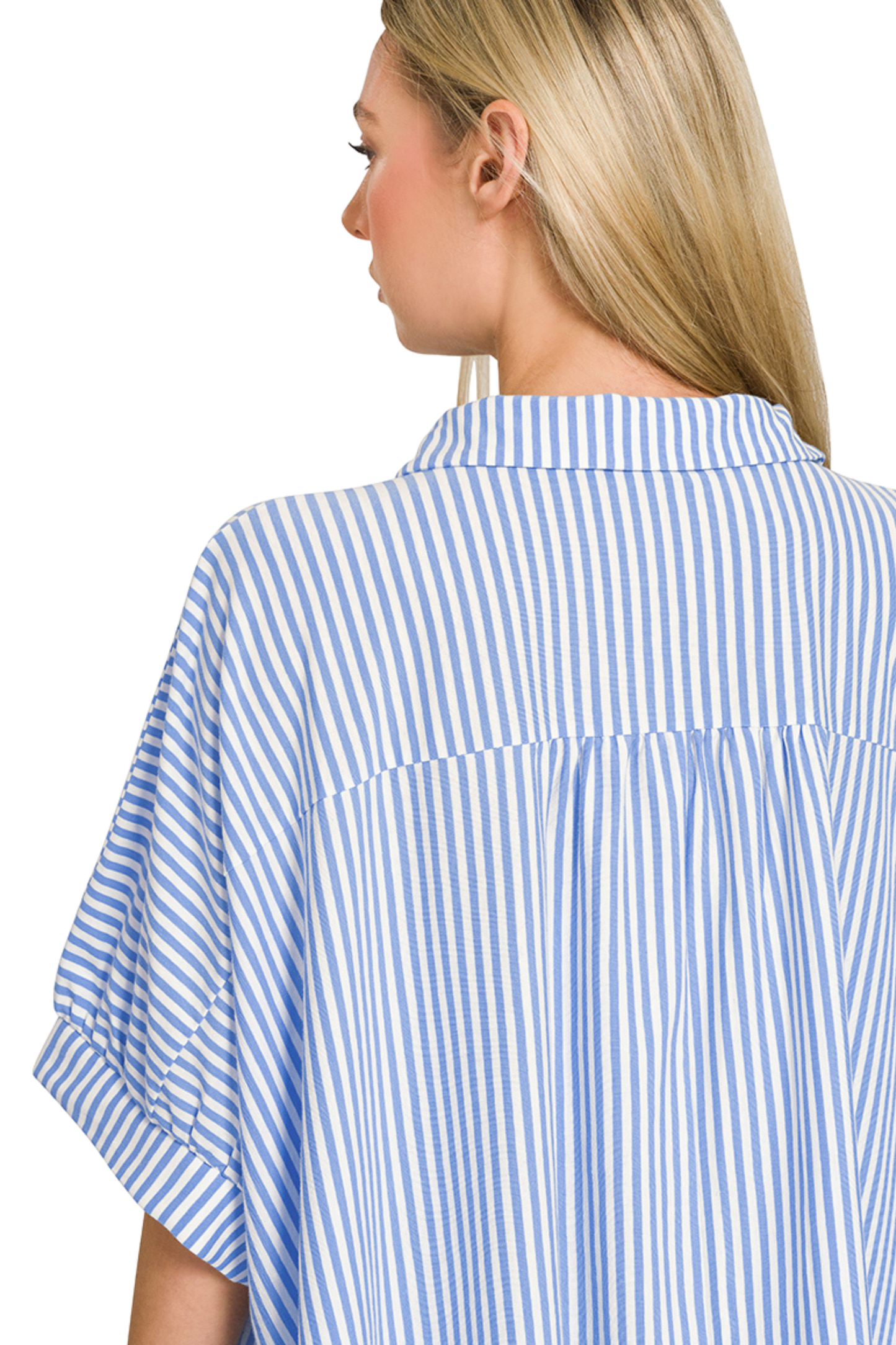 Oversized Striped Short Sleeve Button Down Shirt