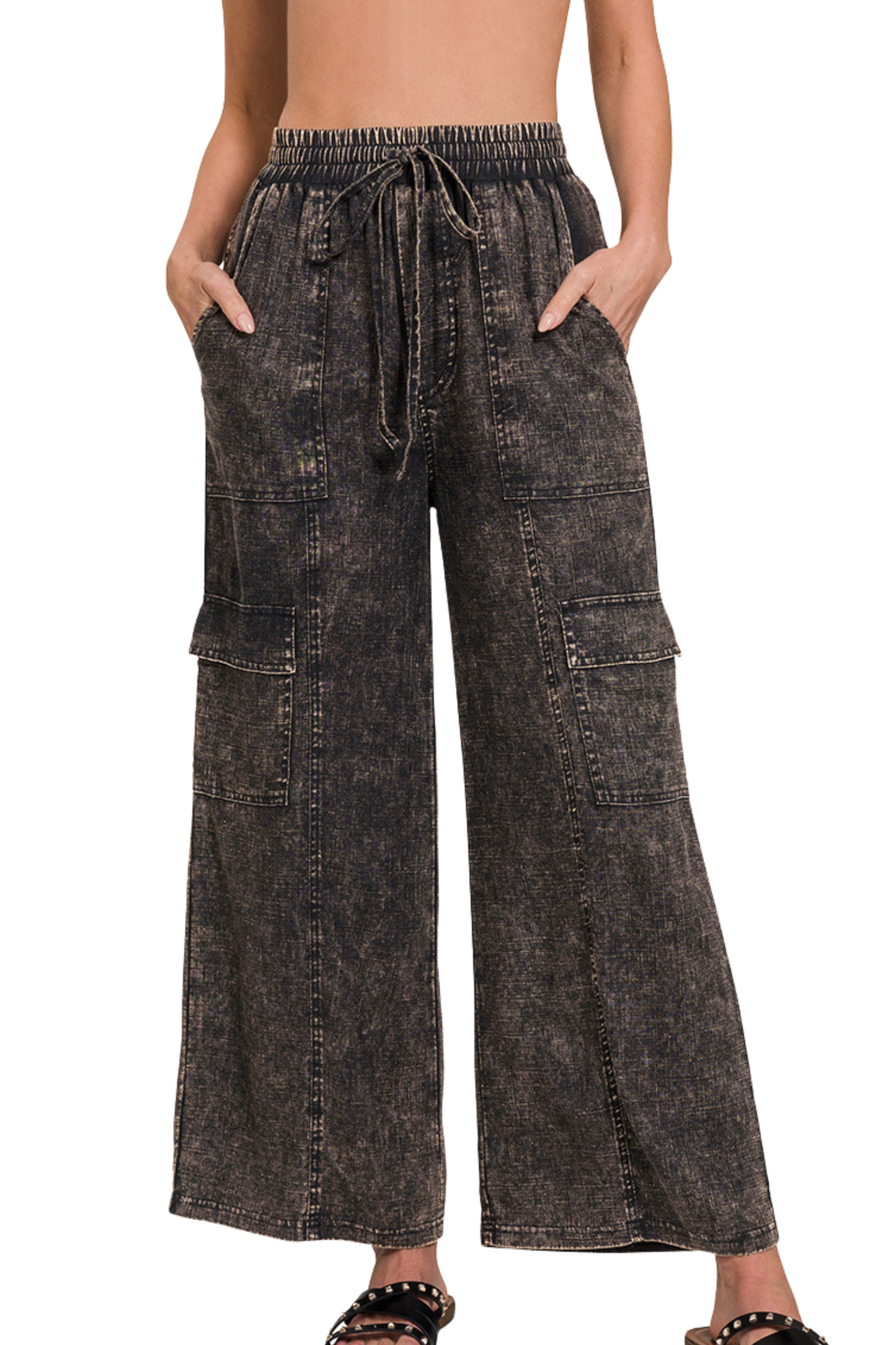 Linen Mix Relaxed Leg Cargo Pants