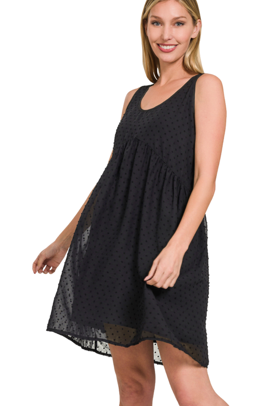 Swiss Dot Baby Doll Sleeveless Mini Dress