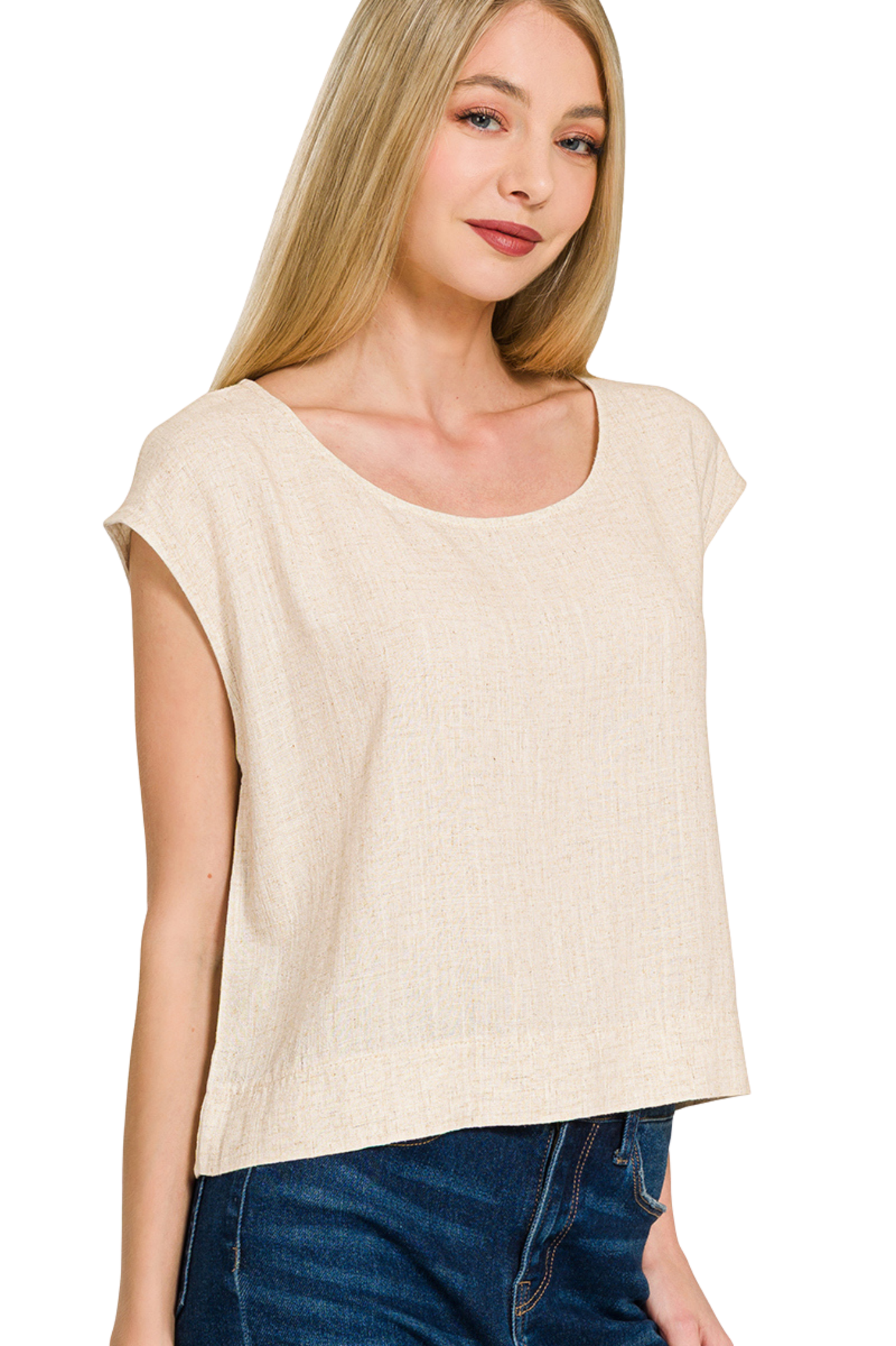 Linen Mix Scoop Neck Relaxed Top