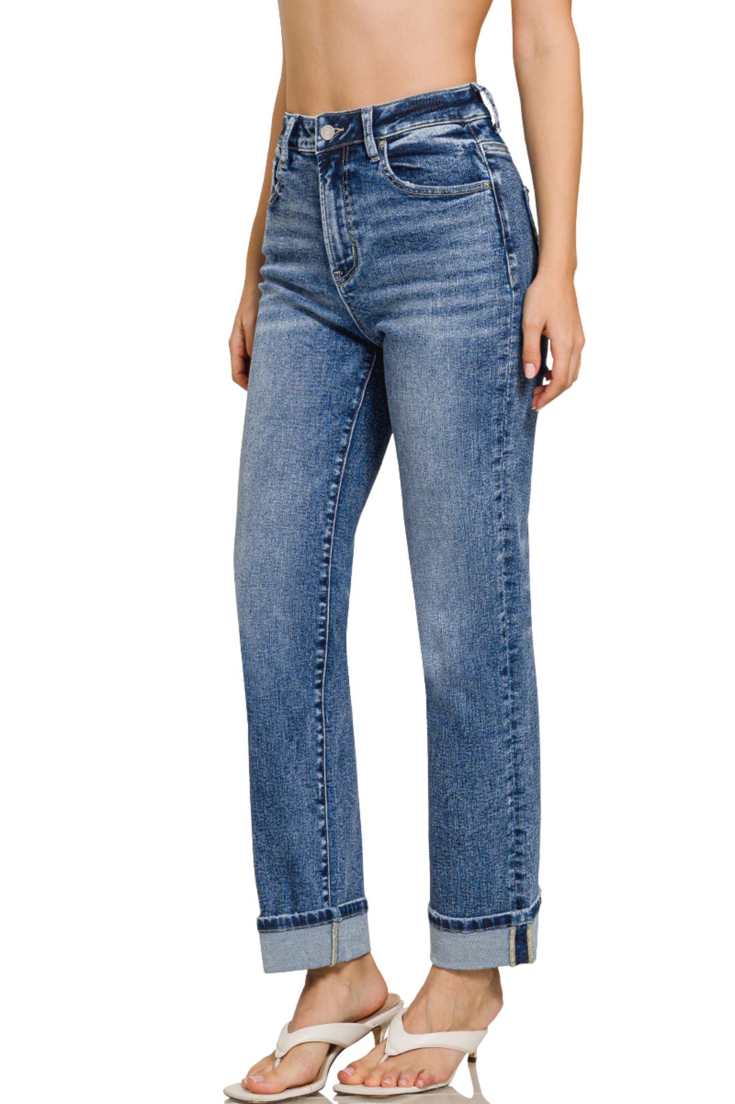Cuffed Straight Leg Stretchy Jeans