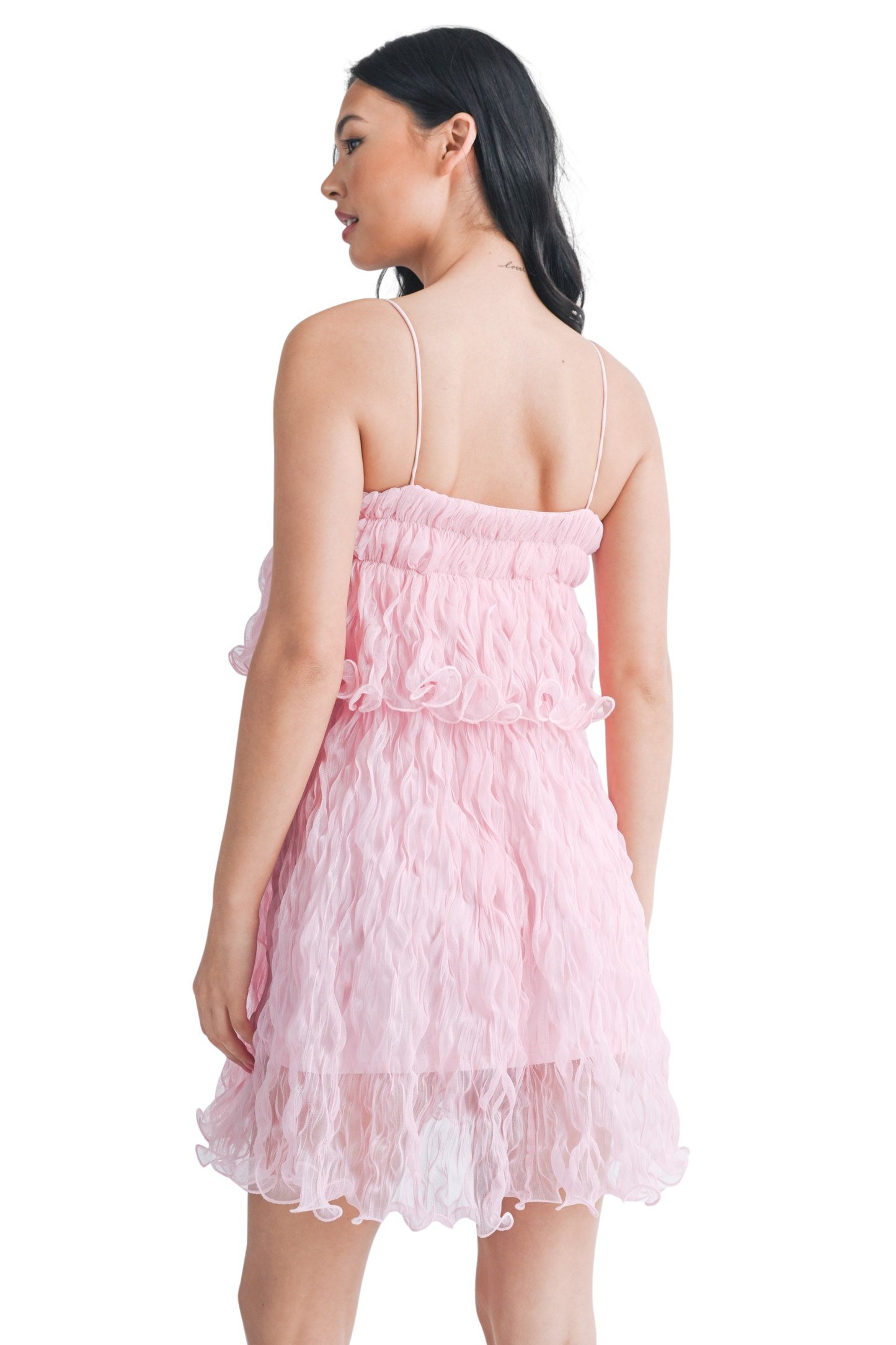 Pleated Tulle Ruffle Mini Dress