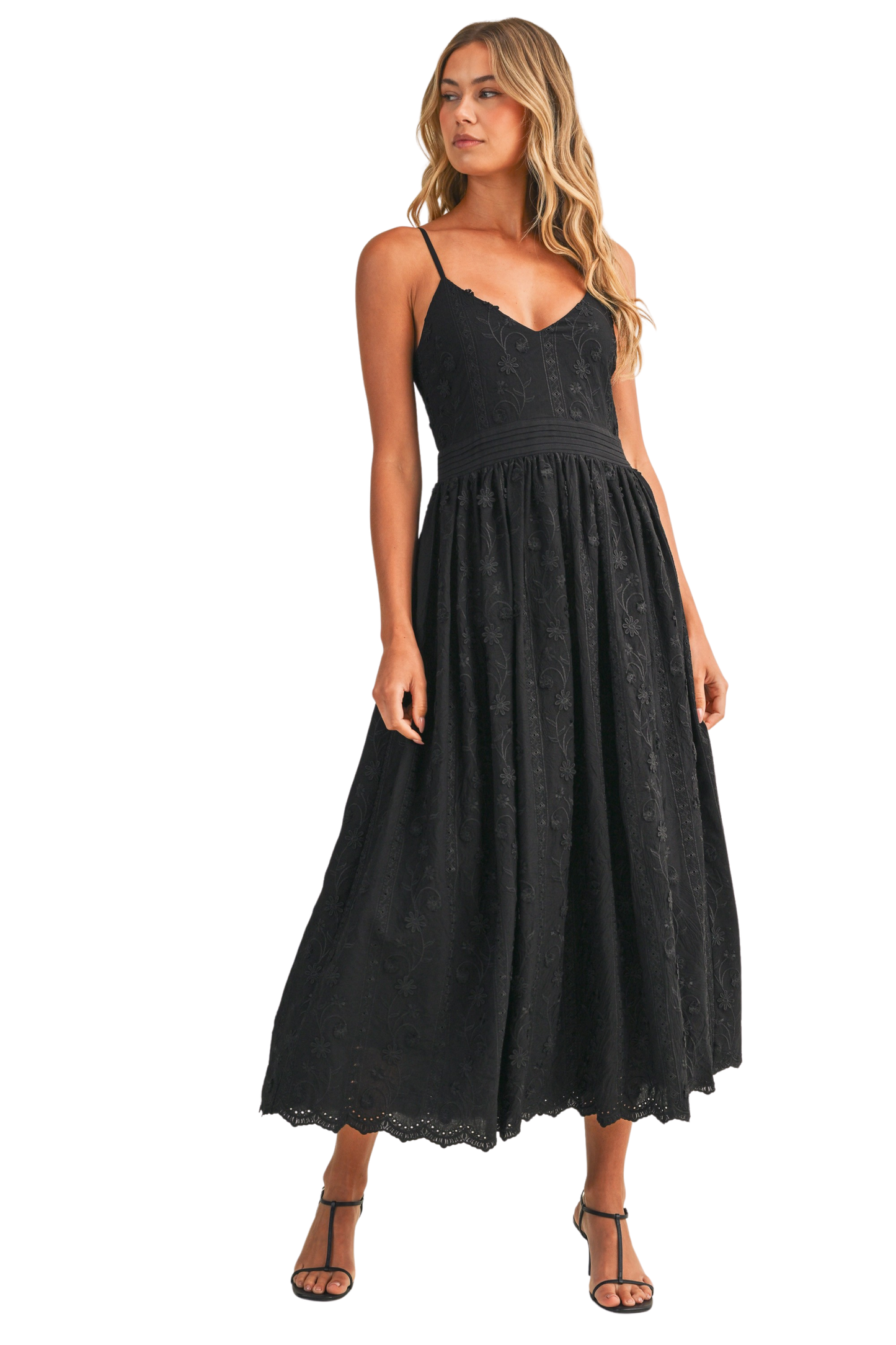 3D Floral Detailed Lace Midi Dress