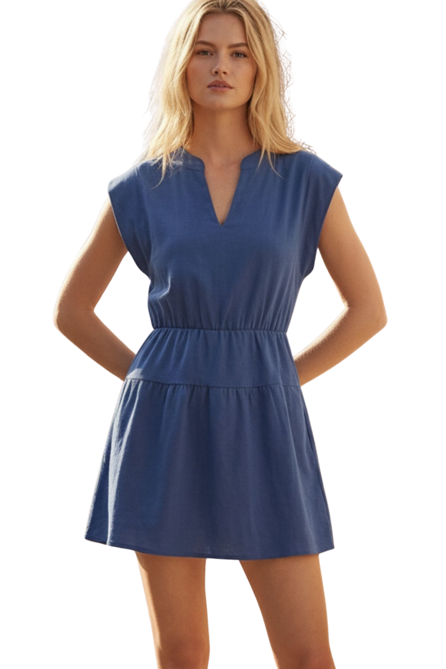 Cap Sleeve Mini Dress With Side Pockets