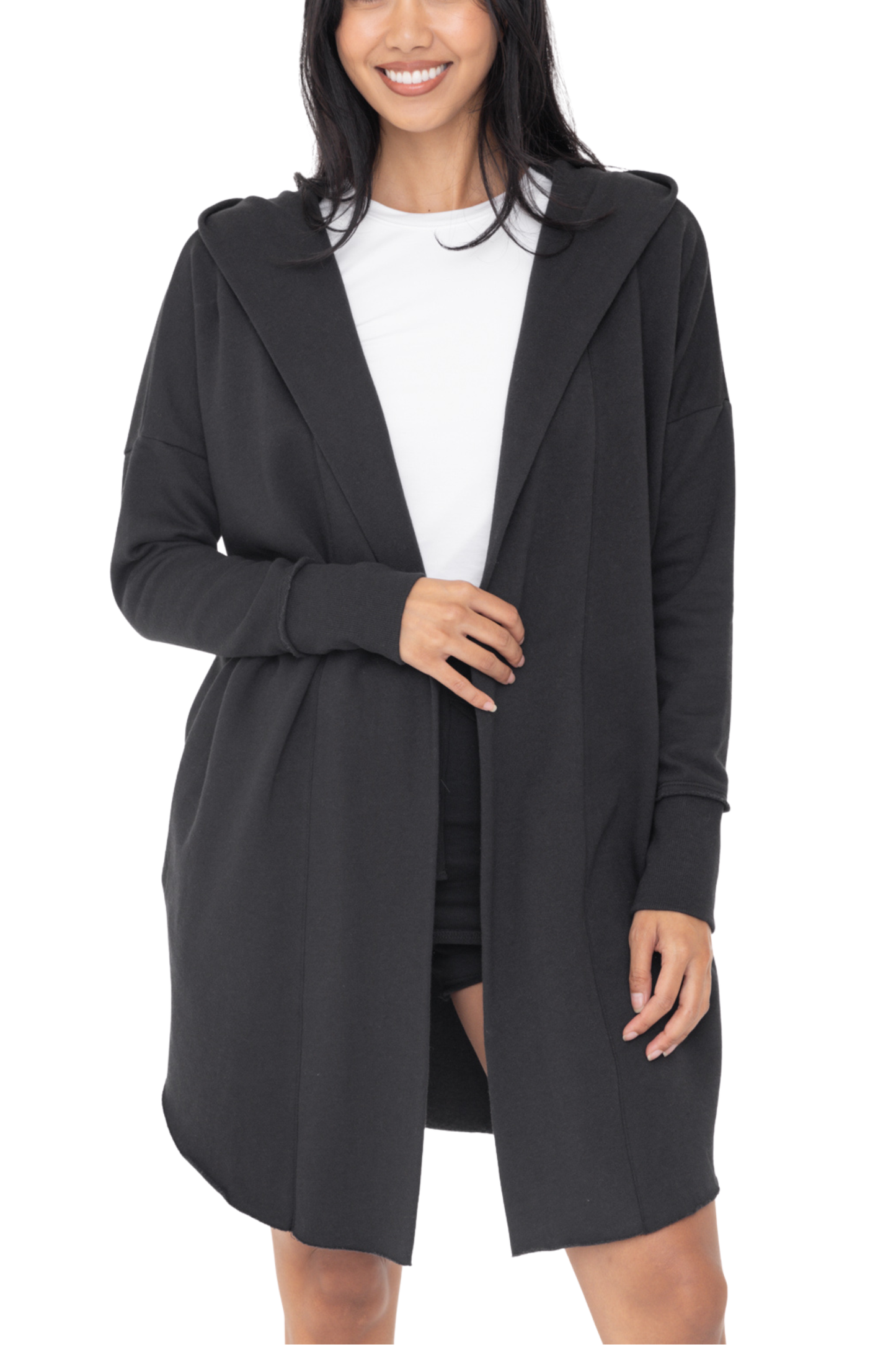 Longline Open Hoodie Cardigan