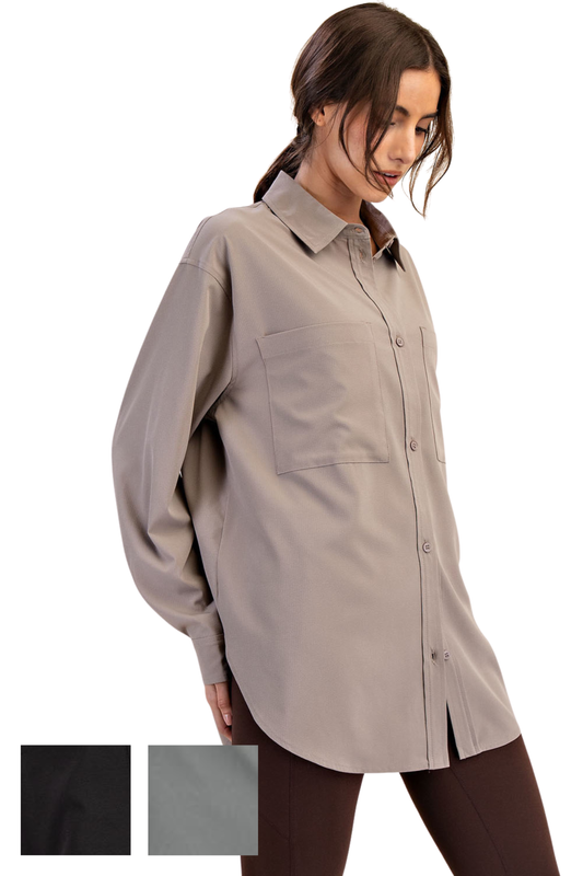 Crinkle Woven Relaxed Button Up Shirt