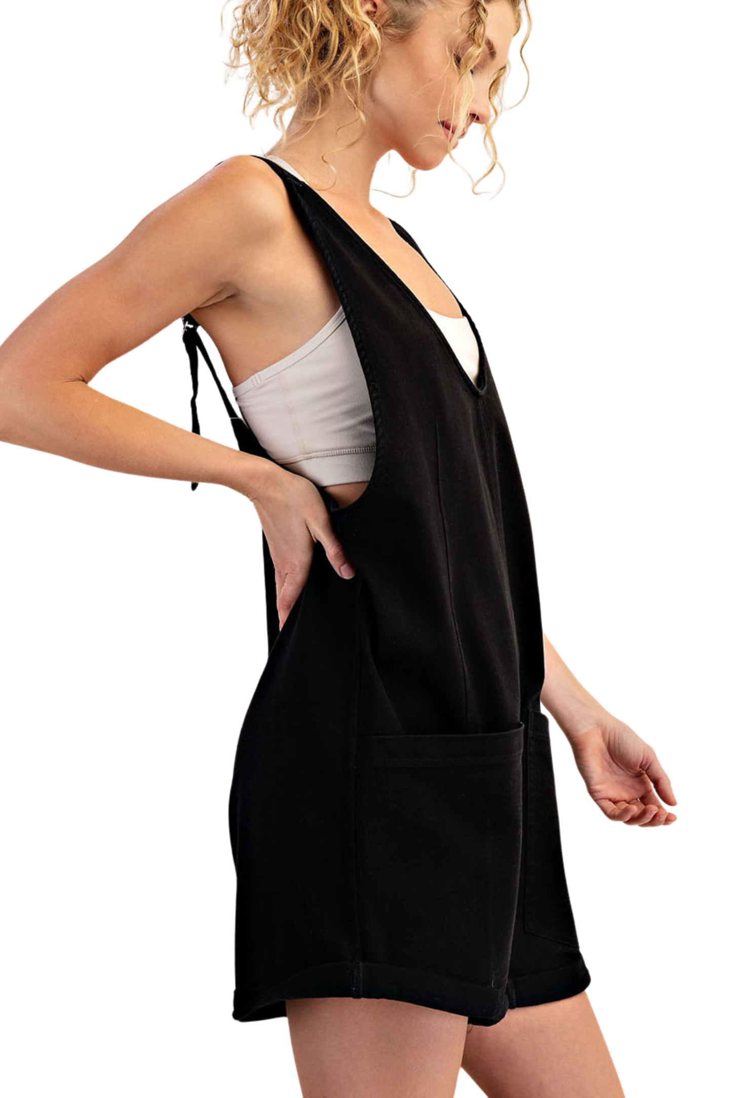 Cotton Twill Roll-Up Overall Romper