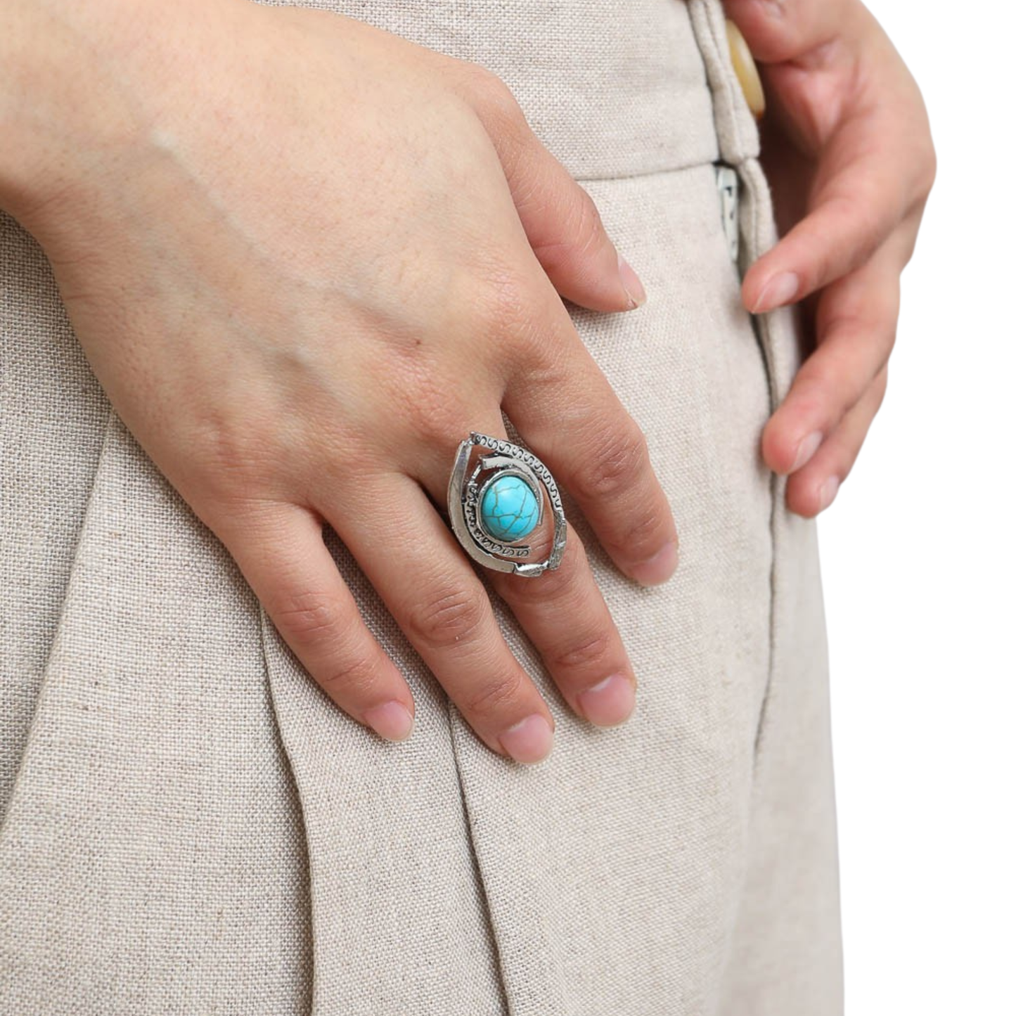 Adjustable Silver & Turquoise Statement Ring