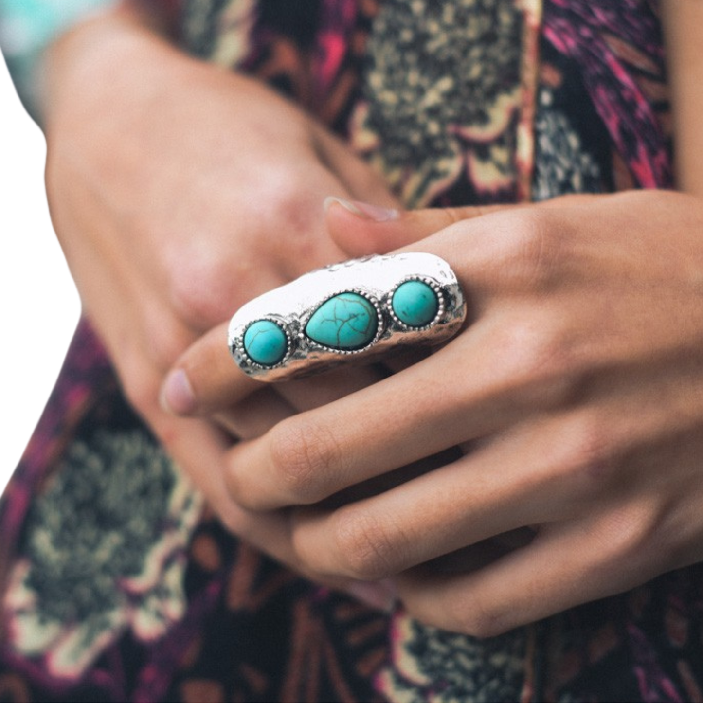 Waterfall Turquoise Statement Adjustable Ring