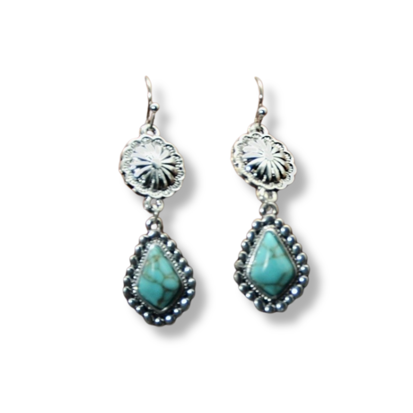 Vintage Inspired Floral Stone Drop Earrings With Turquoise