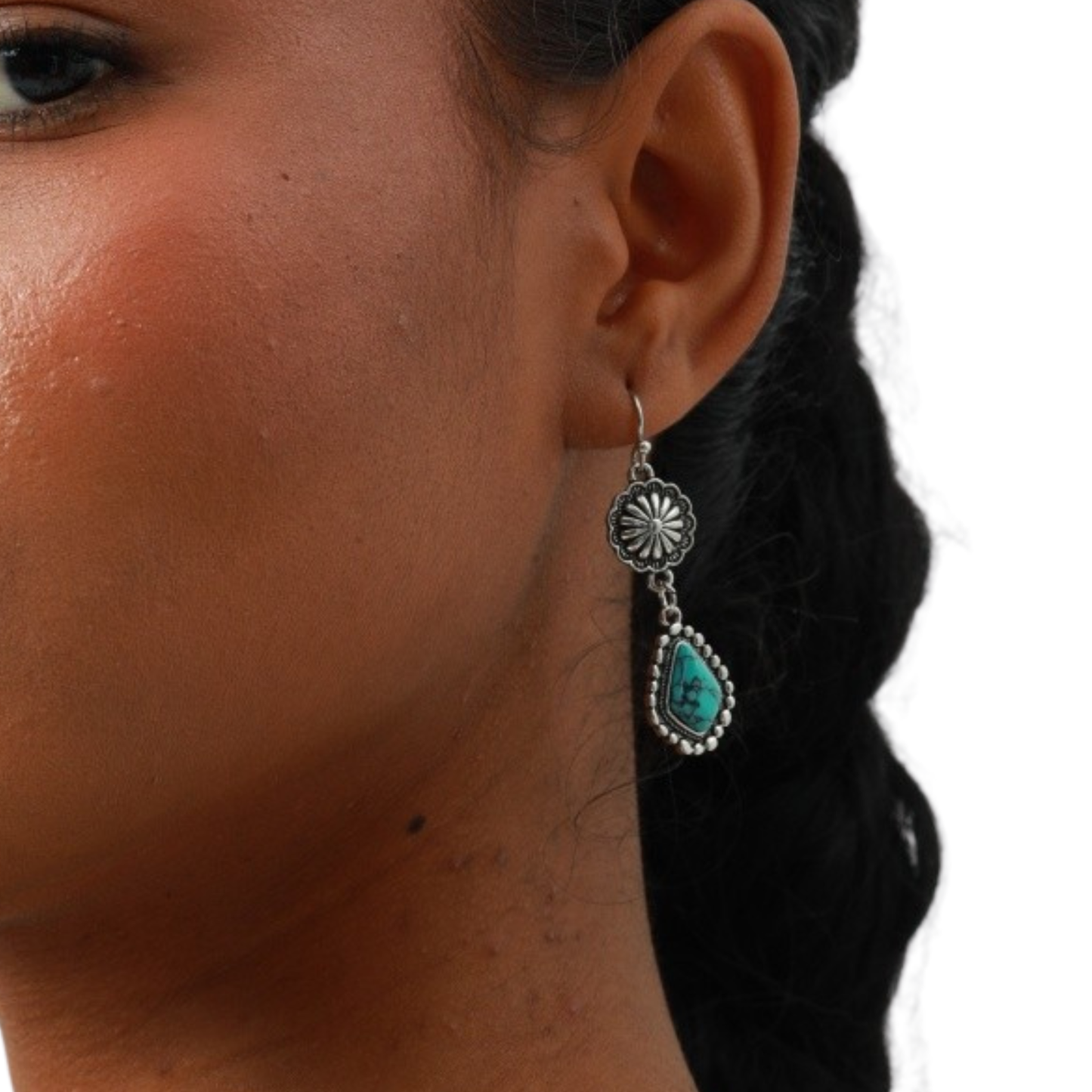 Vintage Inspired Floral Stone Drop Earrings With Turquoise