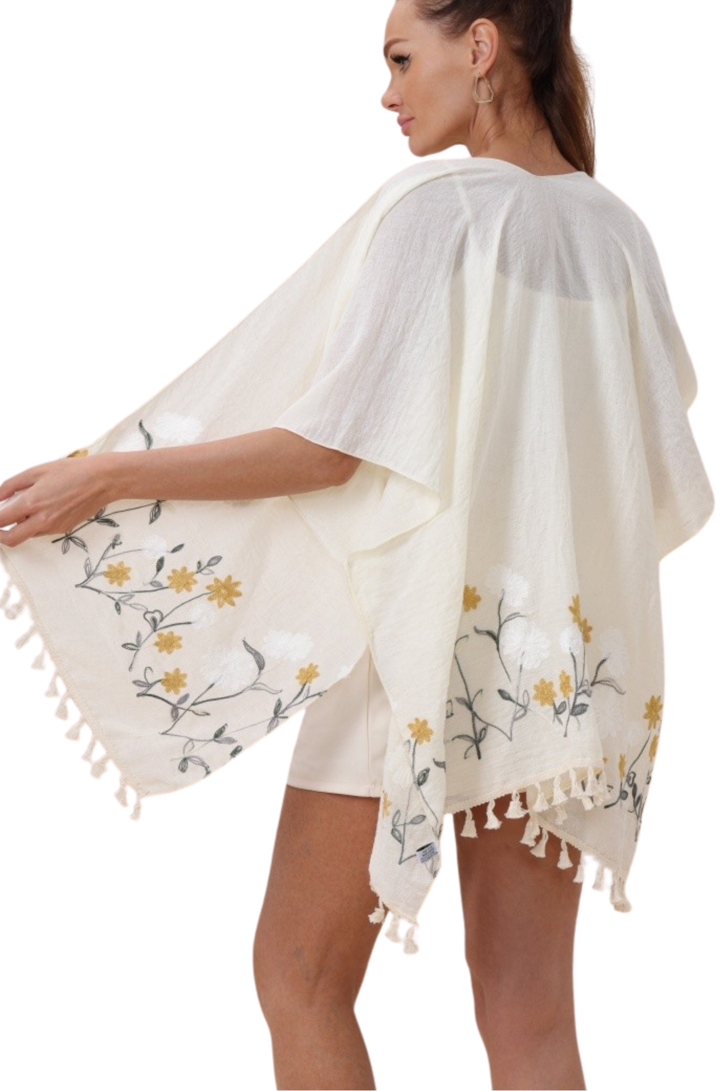 Floral Embroidered Tassel Hem Kimono