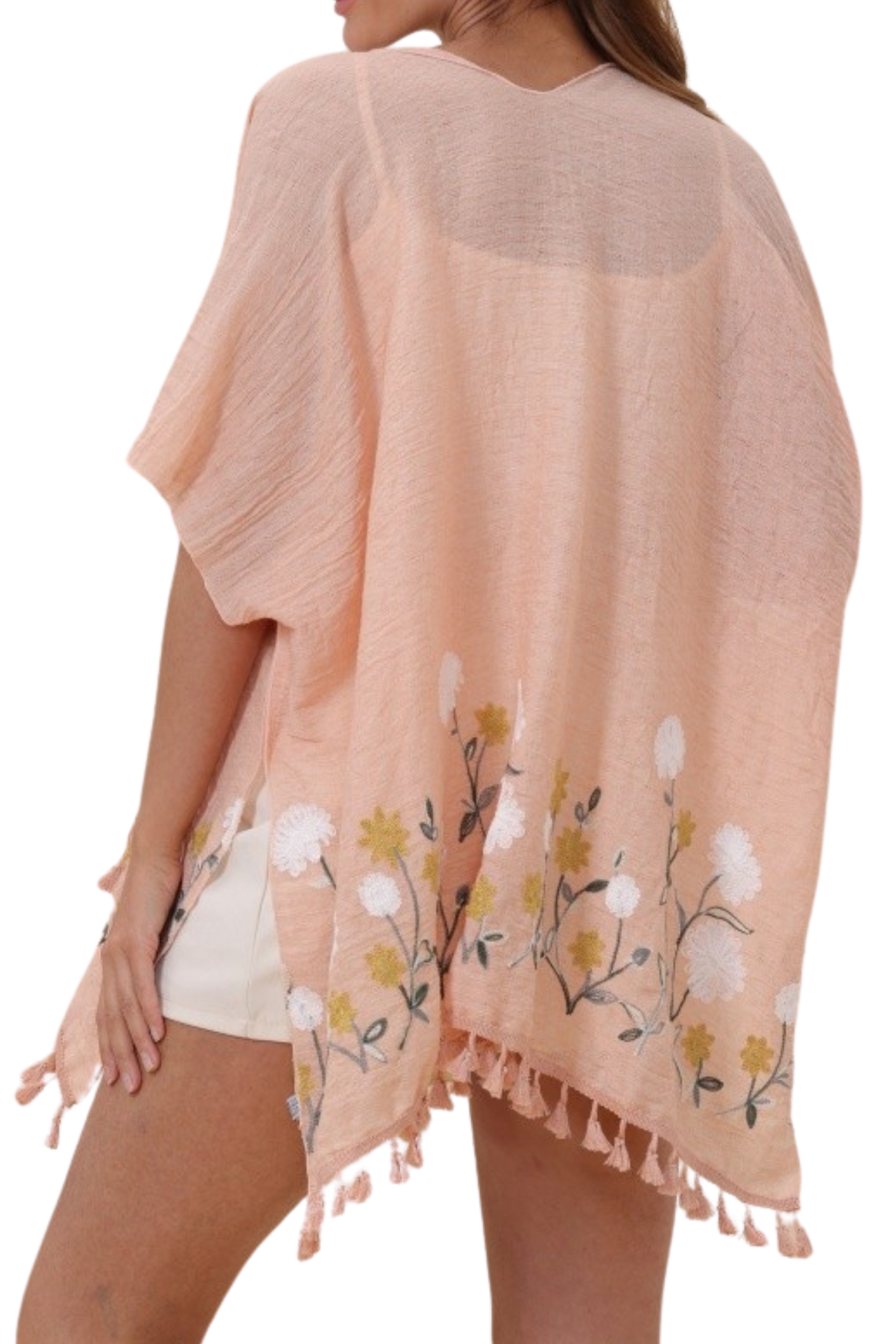 Floral Embroidered Tassel Hem Kimono