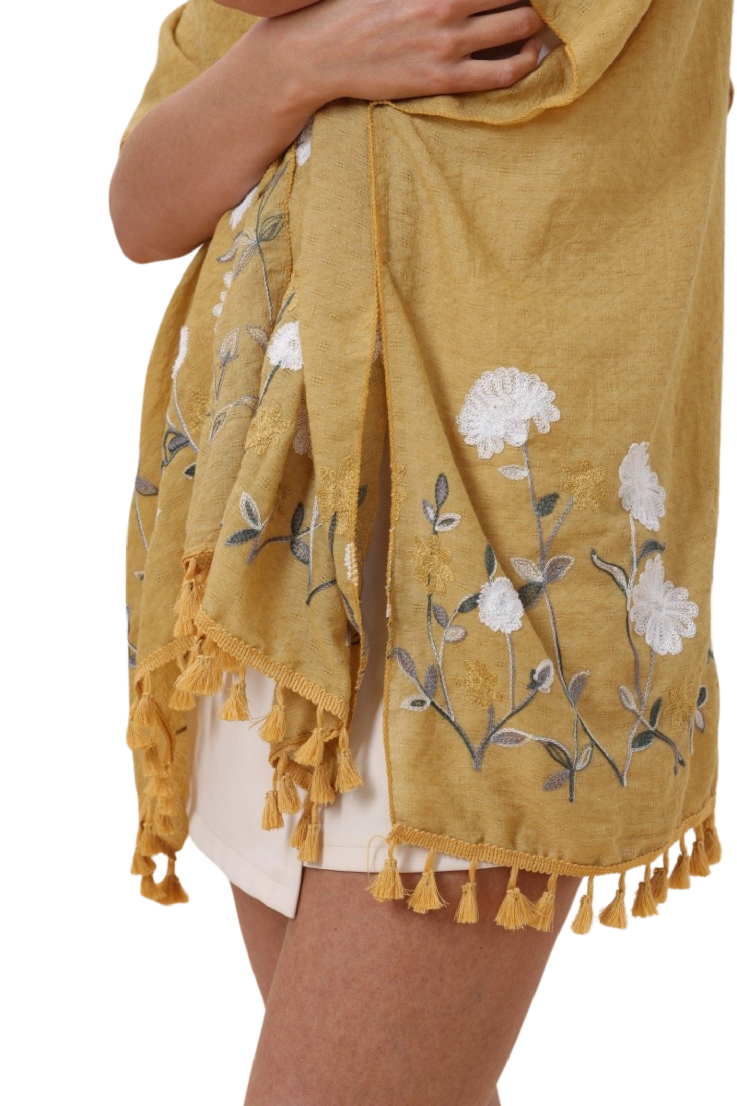 Floral Embroidered Tassel Hem Kimono