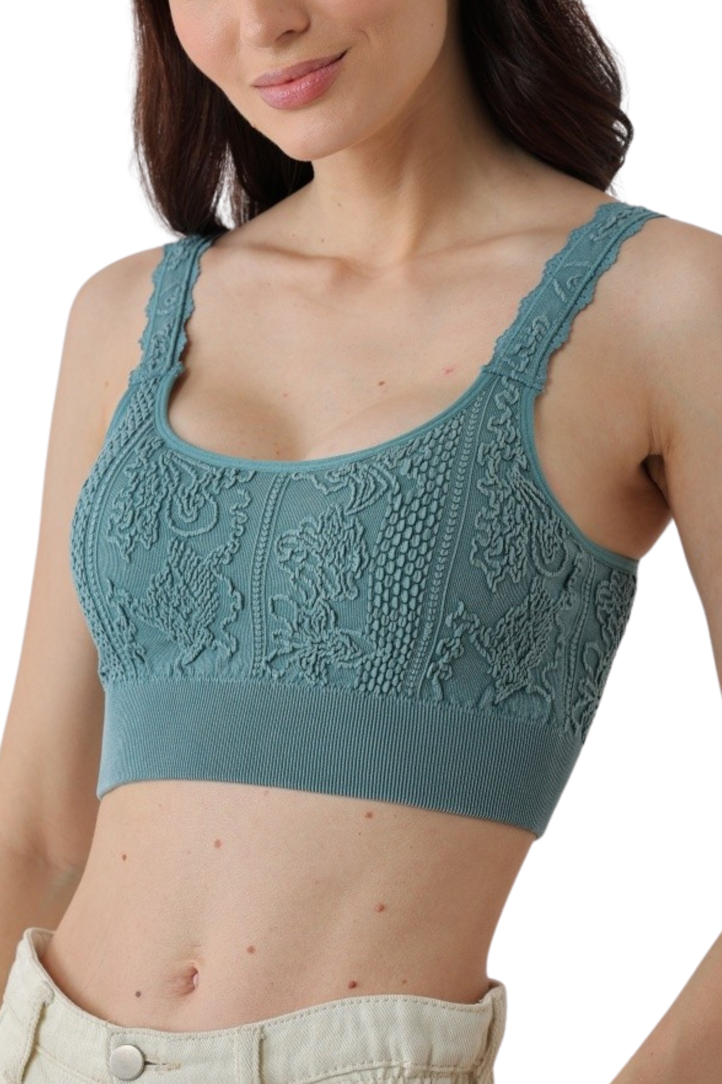 Washed 3D Textured Lace Wireless Bralette