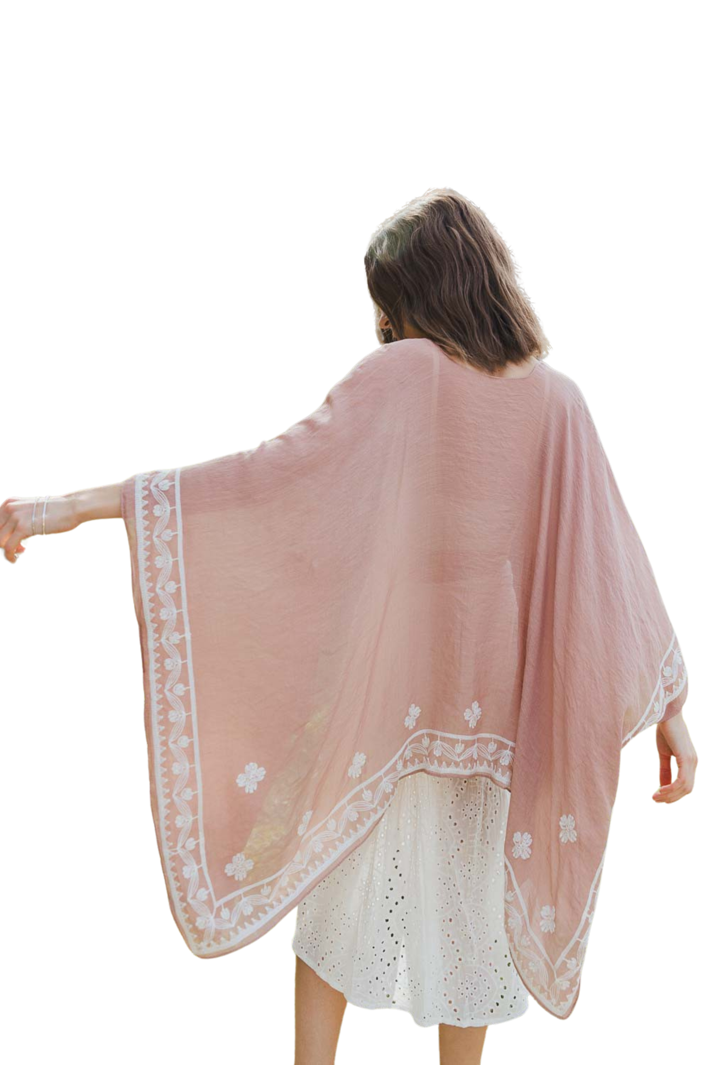 Floral Border Embroidered Kimono