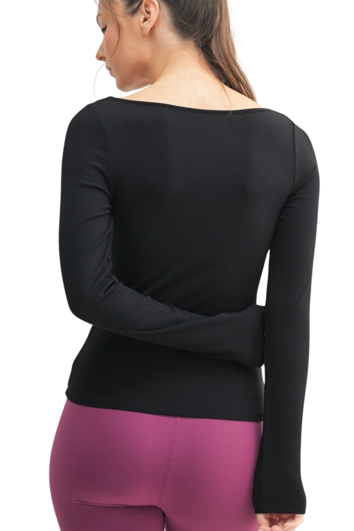 Barely There Micro Ribbed Boat Neck Long Sleeve Tee