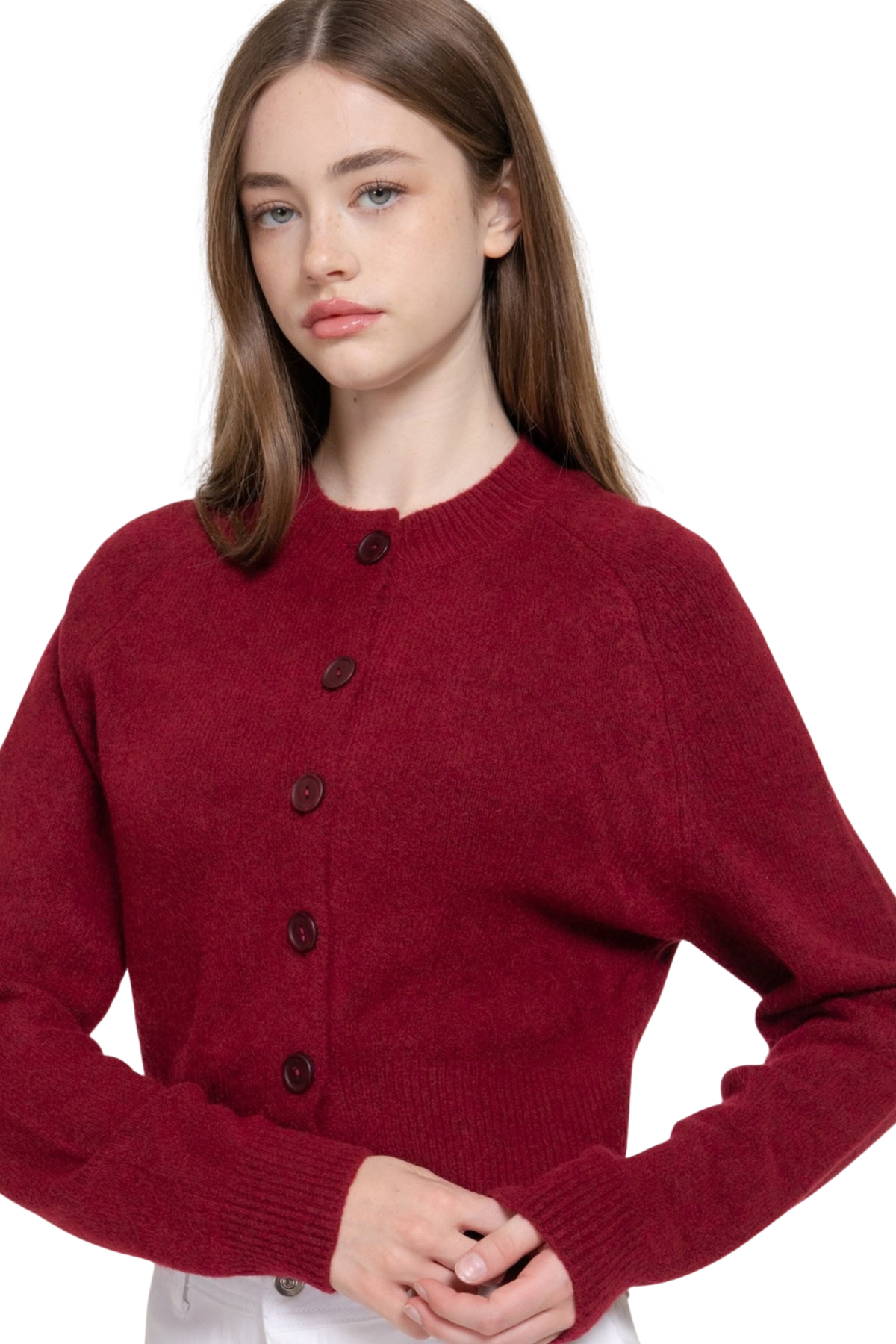 Everyday Basic Crew Neck Knit Cardigan with Buttons