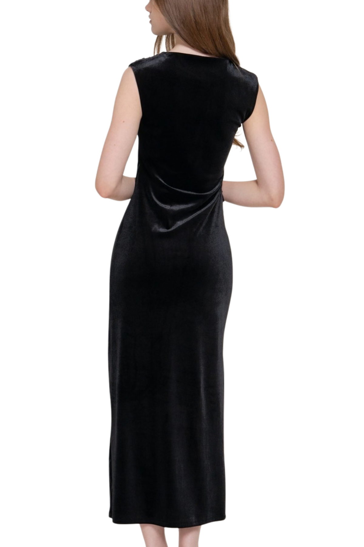 Sleeveless Ruched Velvet Maxi Dress