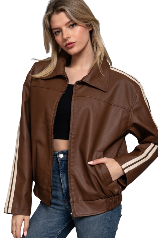 Sporty Faux Leather Moto Jacket
