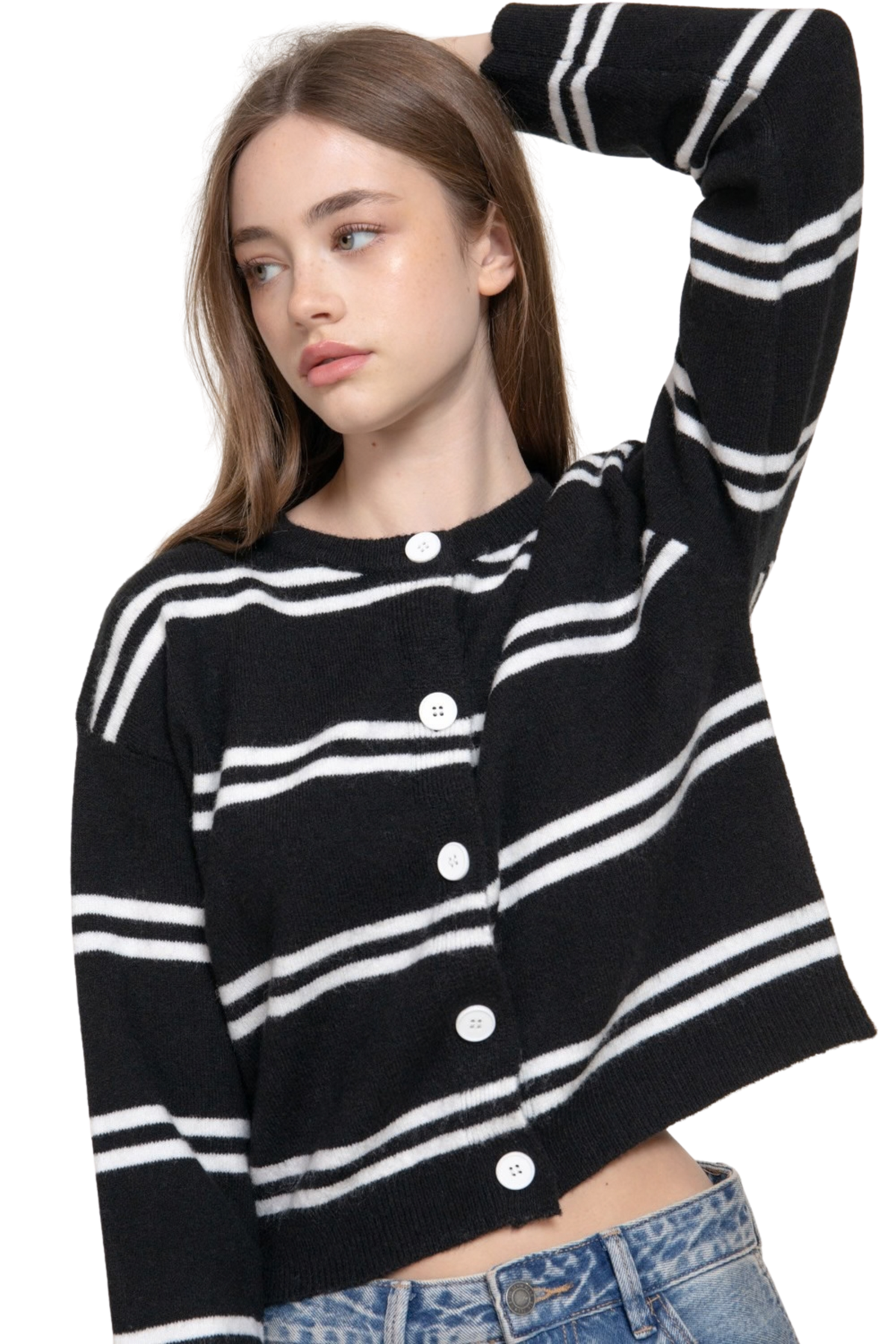 Relaxed Striped Button Up Cardigan