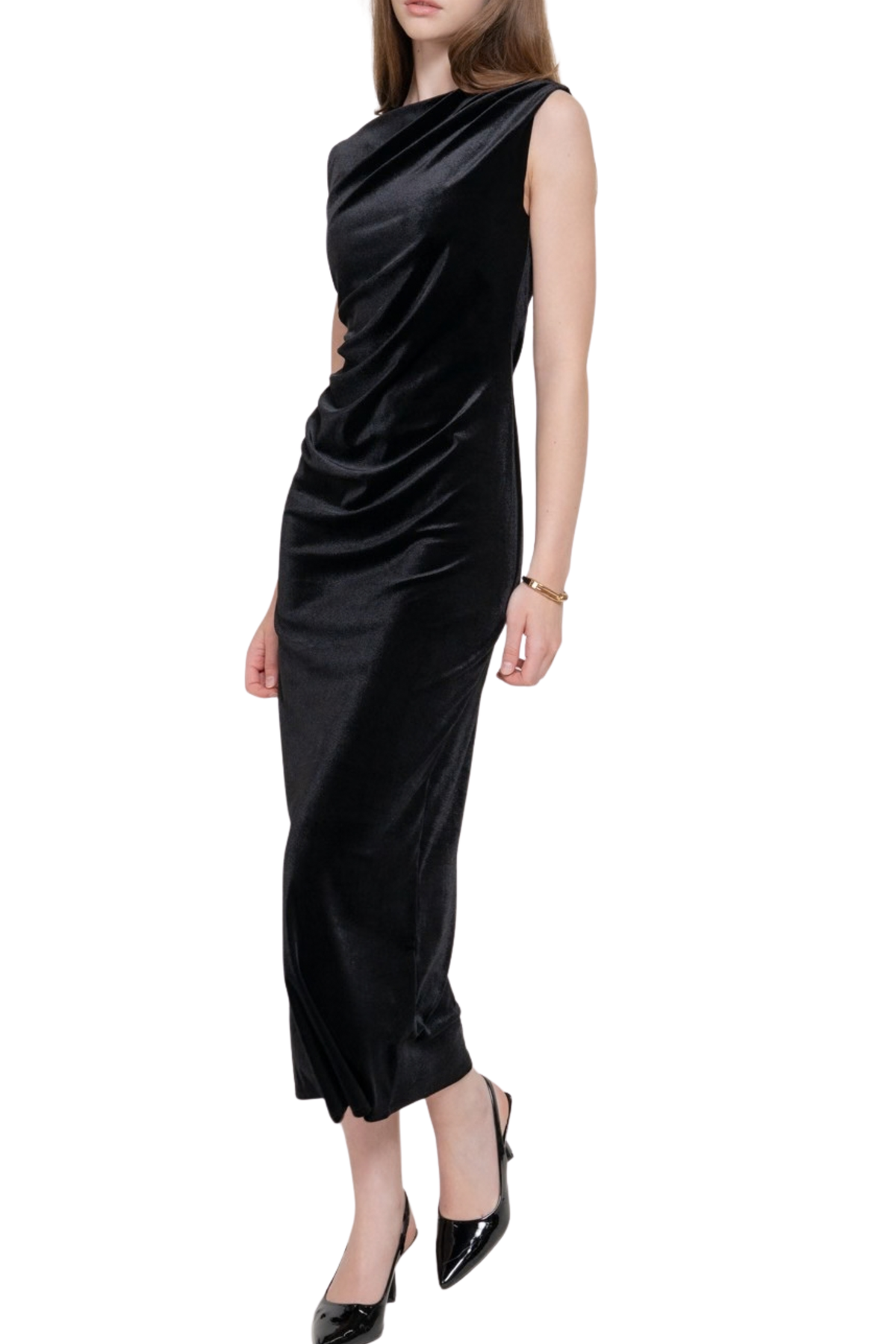 Sleeveless Ruched Velvet Maxi Dress