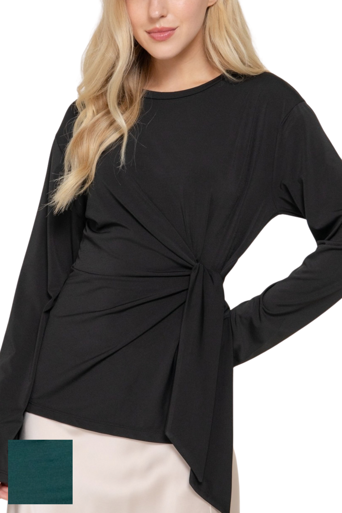 Gathered Tie & Knot Long Sleeve Top