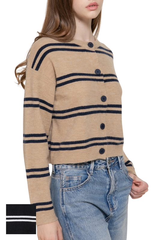 Relaxed Striped Button Up Cardigan