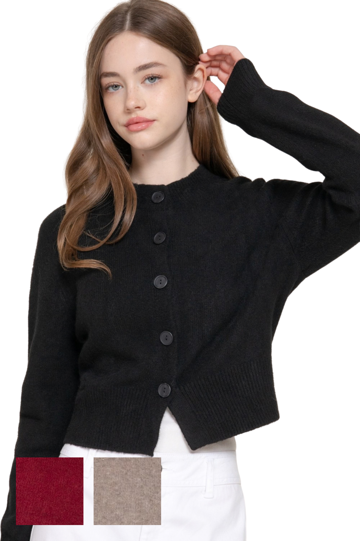 Everyday Basic Crew Neck Knit Cardigan with Buttons
