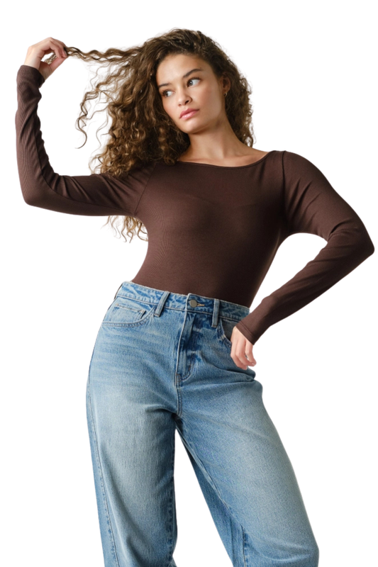 Barely There Micro Ribbed Boat Neck Long Sleeve Tee