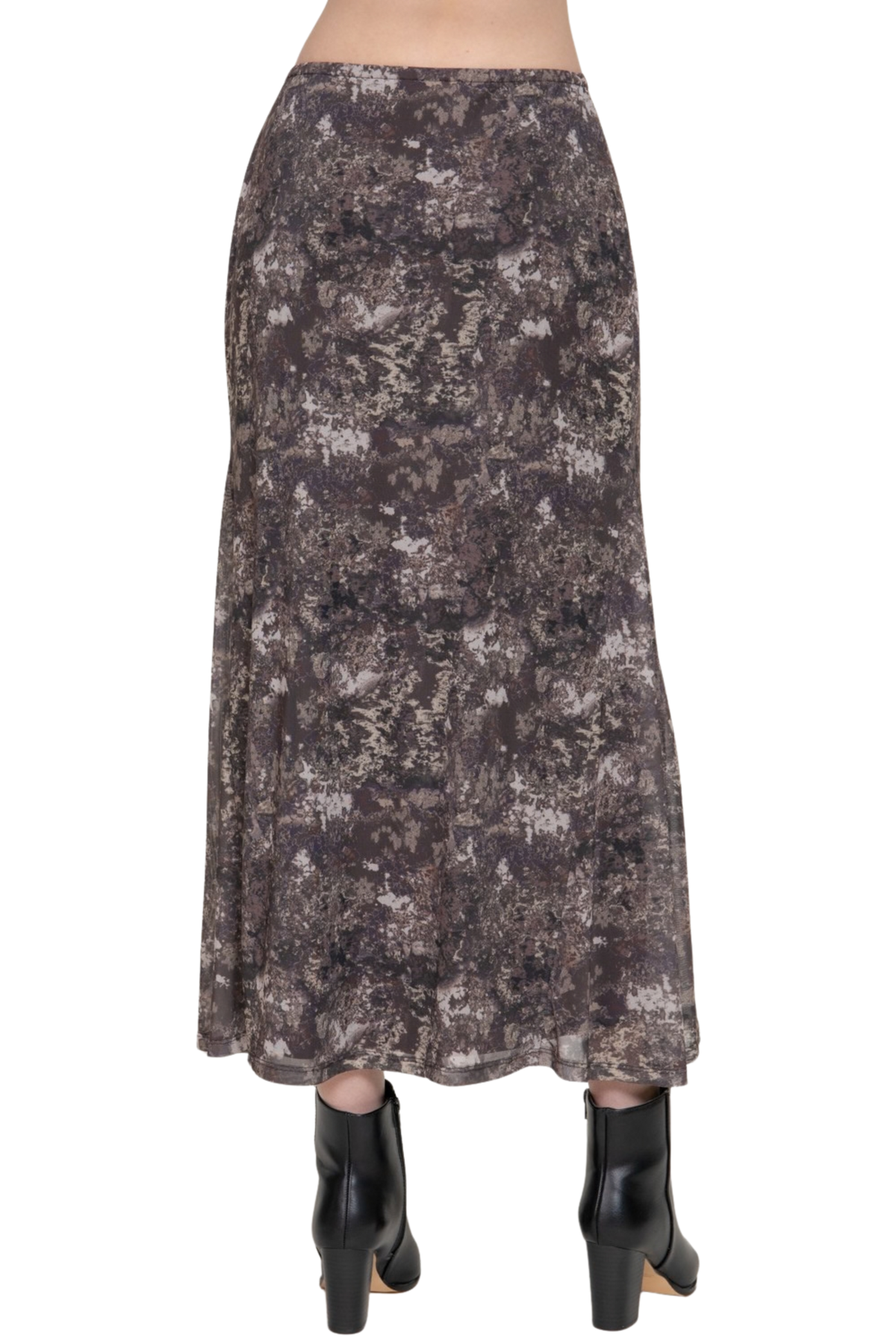 Printed Mesh Flowy Midi Skirt with Silver Hardware