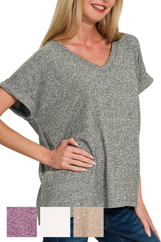 So So Soft Relaxed Roll Sleeve V Neck Tee