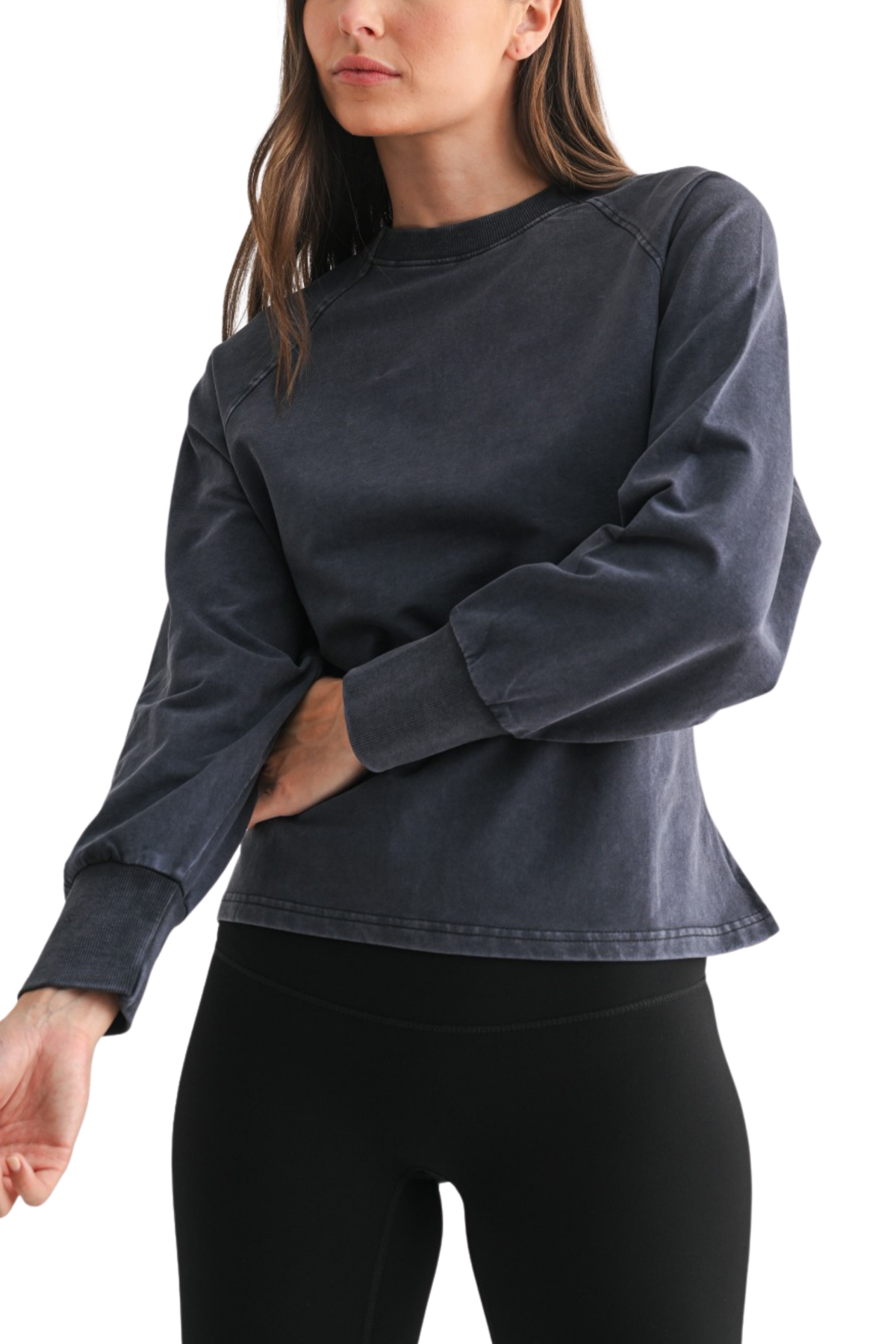 Mineral Washed Relaxed Long Sleeve Top with Tie Back