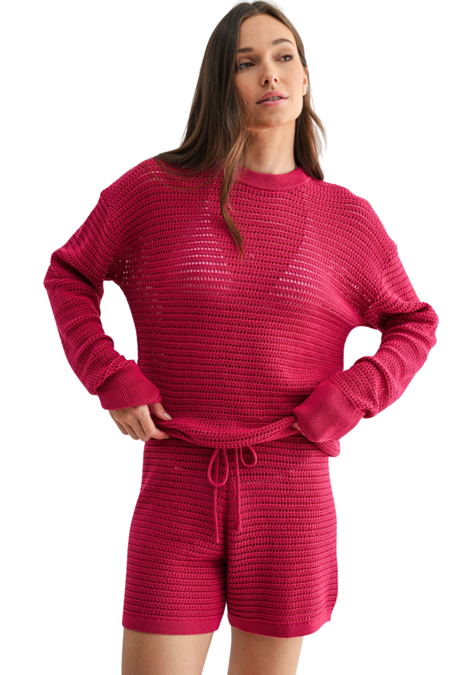 Open Knit Long Sleeve Pullover