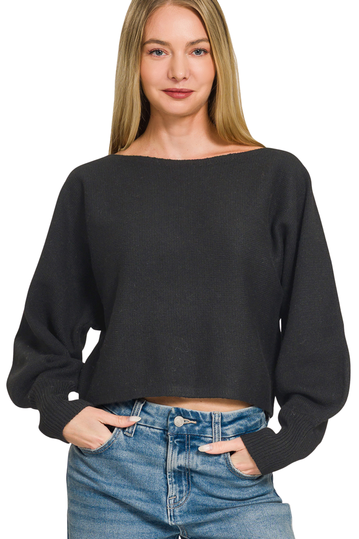 Boat Neck Balloon Sleeve Sweater