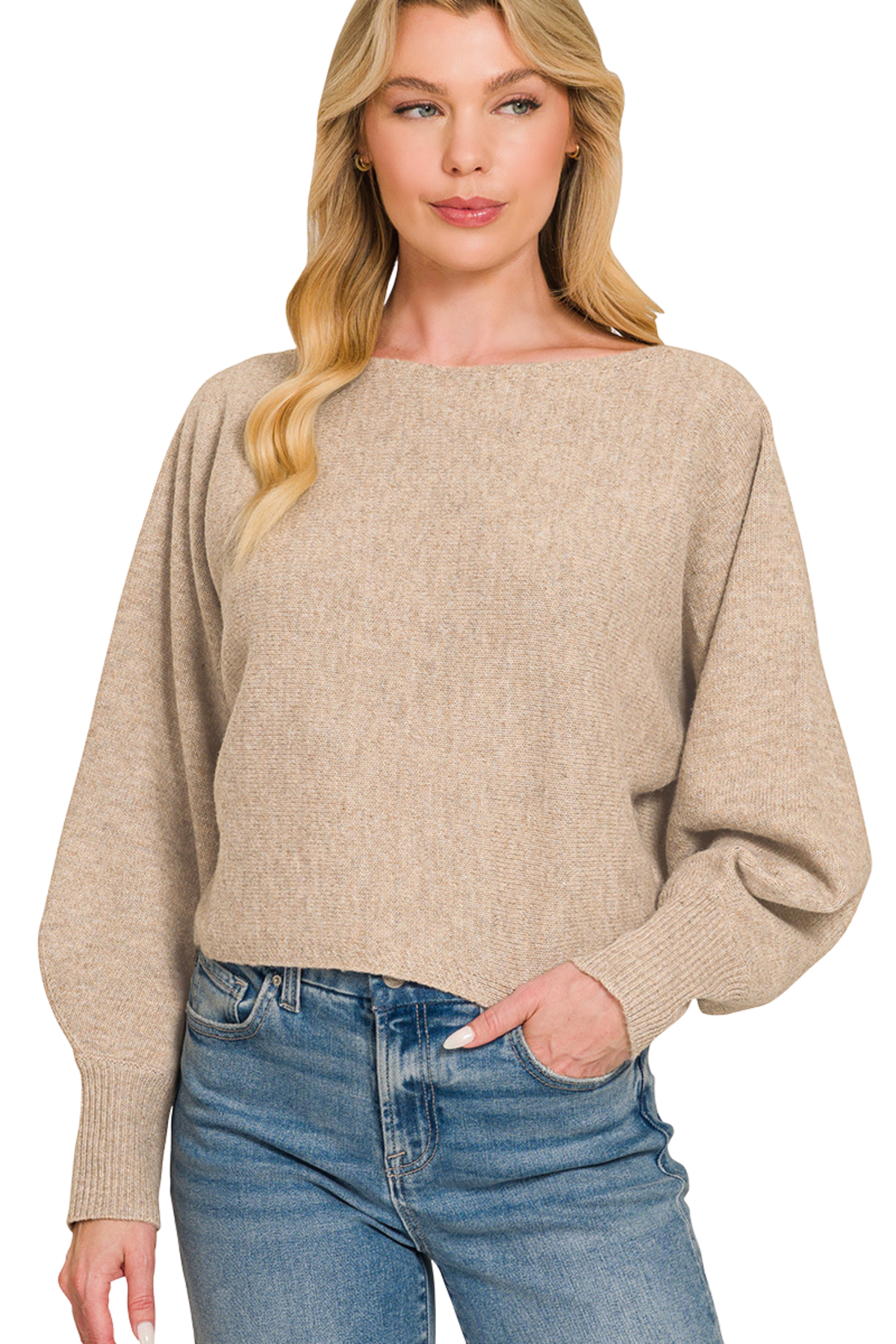 Boat Neck Balloon Sleeve Sweater