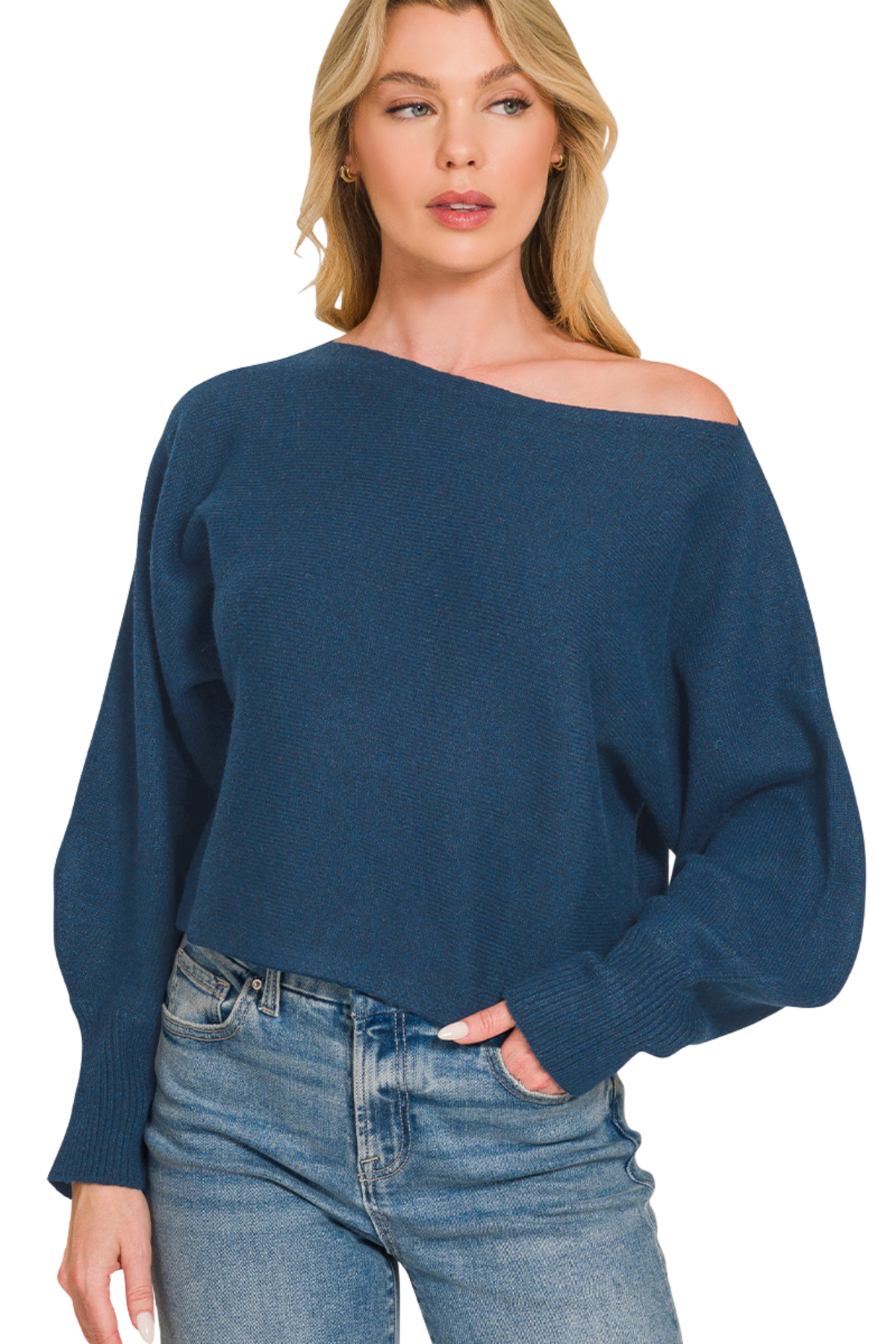 Boat Neck Balloon Sleeve Sweater