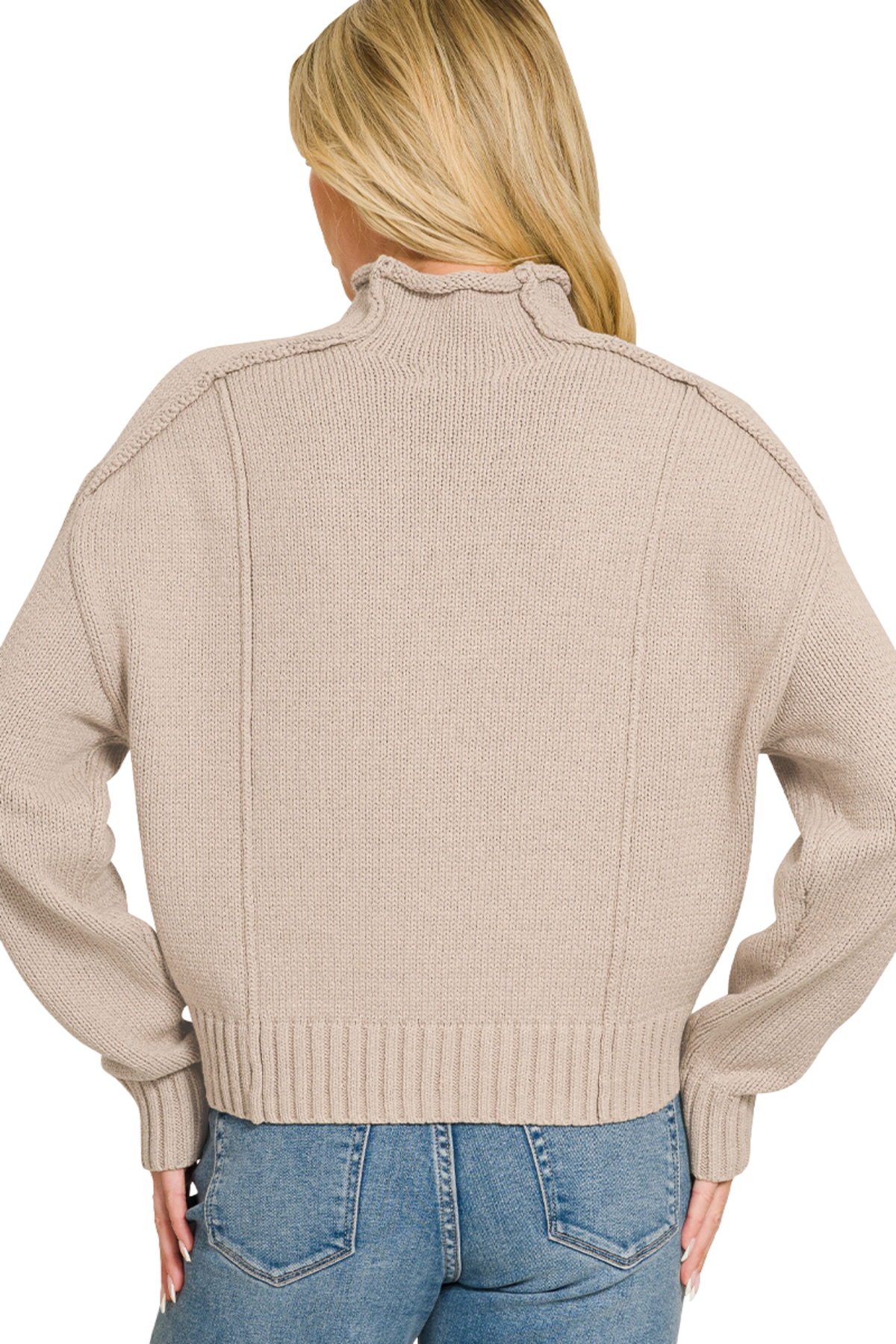 Mock Neck Exposed Seam Sweater