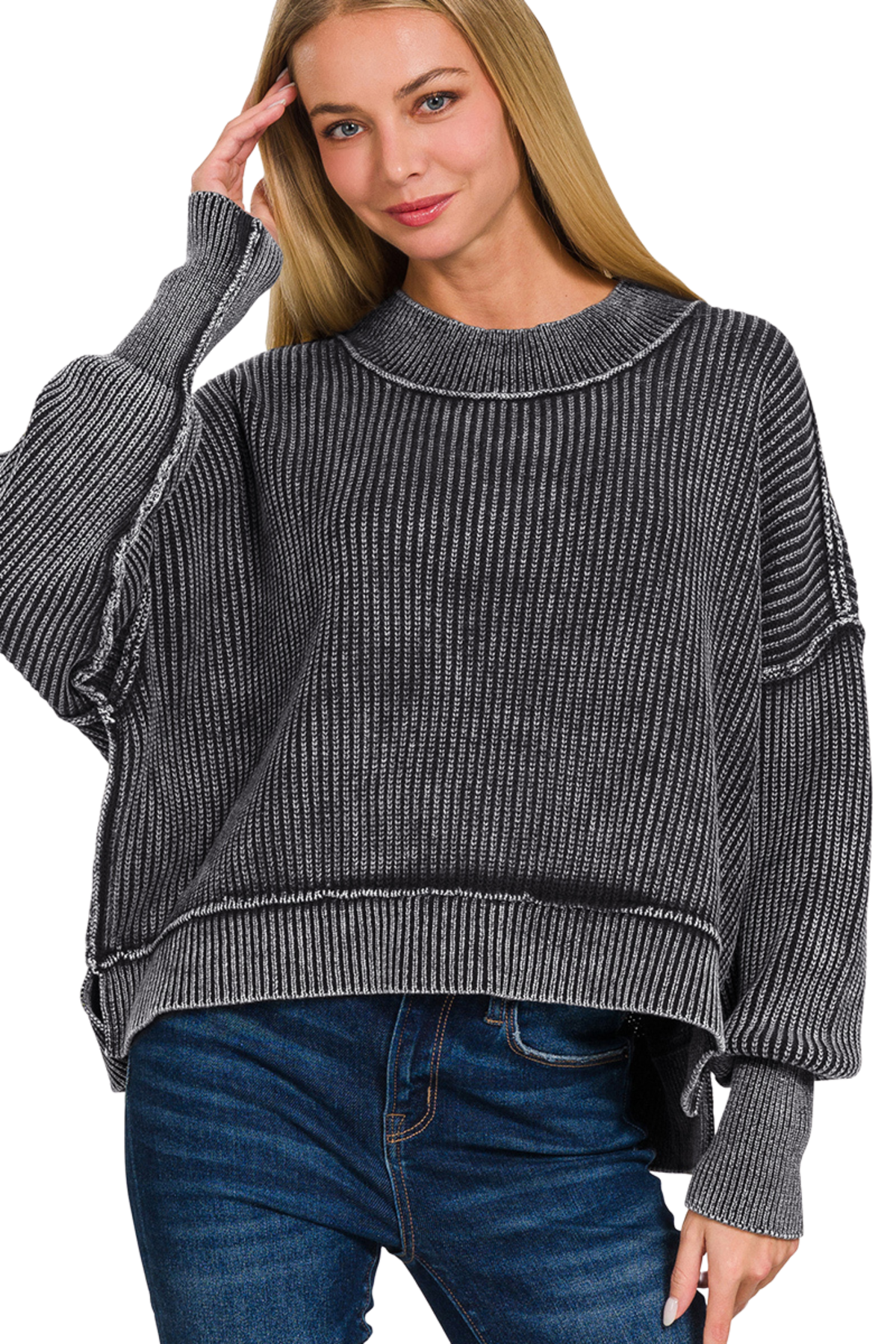 Ribbed Mock Neck Oversized Sweater