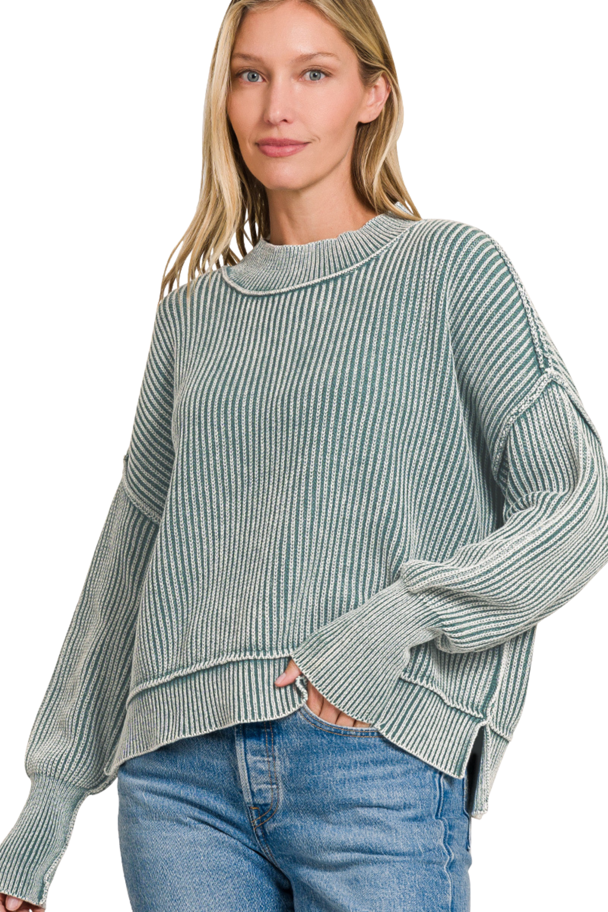 Ribbed Mock Neck Oversized Sweater