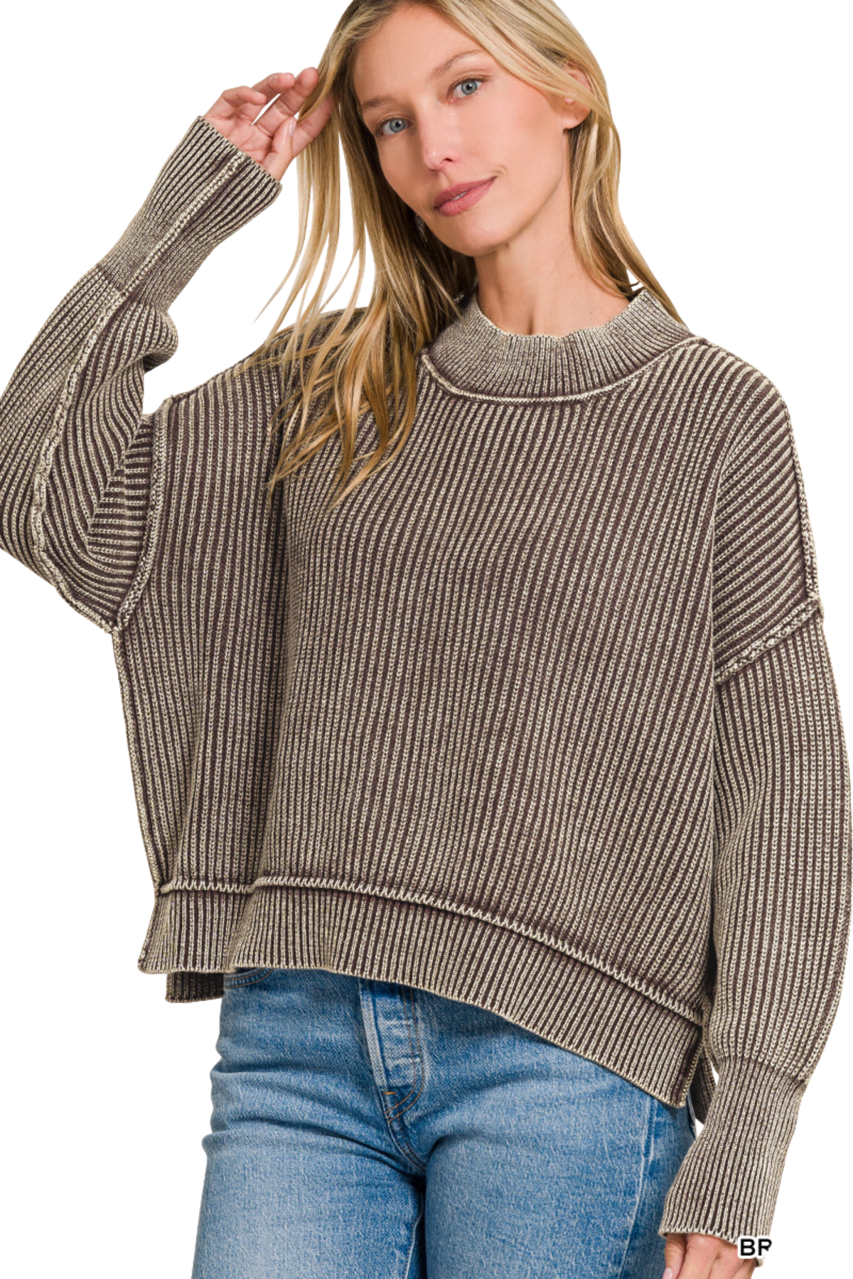 Ribbed Mock Neck Oversized Sweater