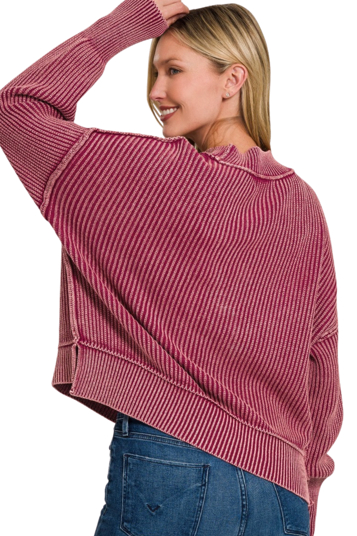 Ribbed Mock Neck Oversized Sweater